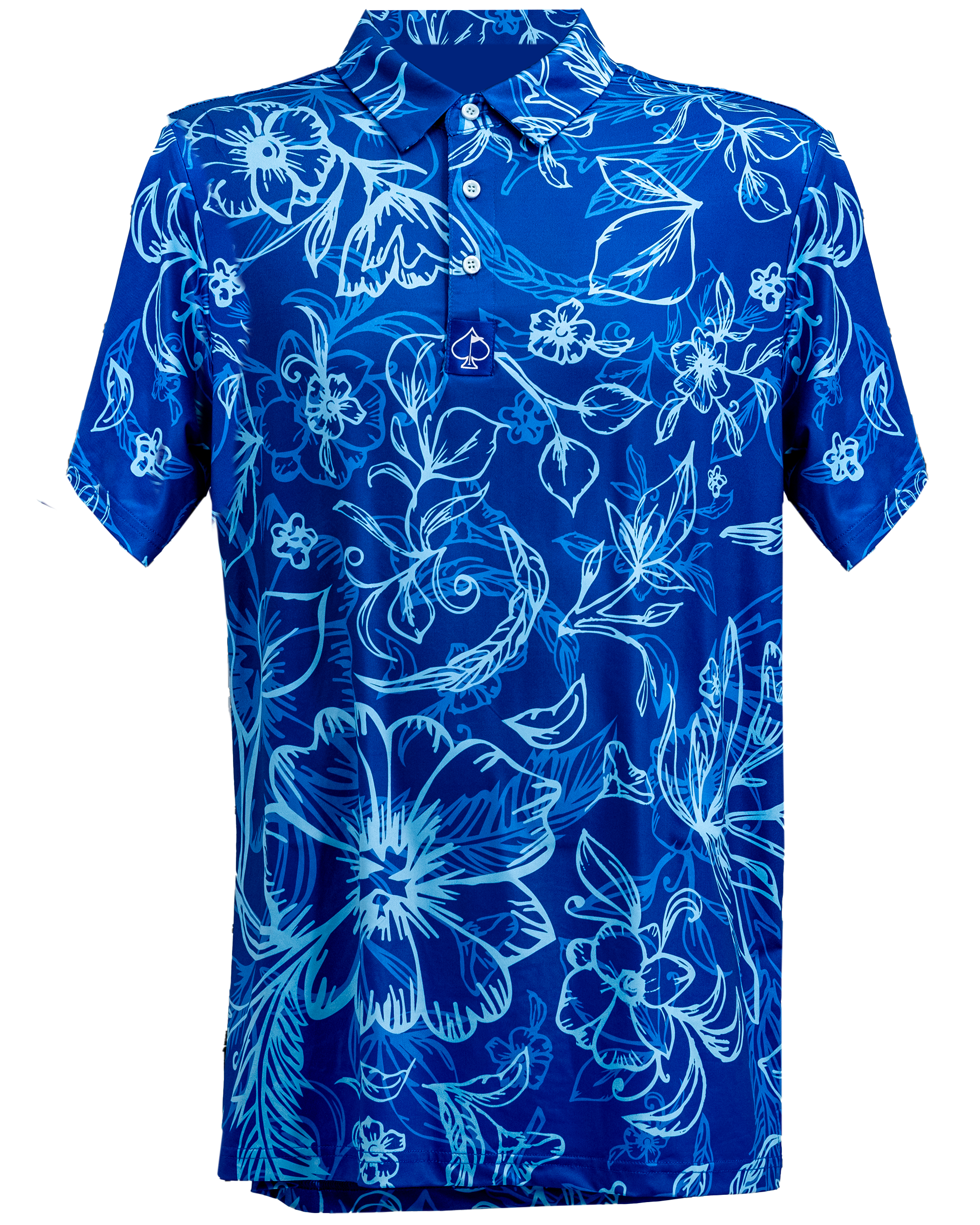 Cabo Ocean hanging polo shirt in vibrant blue, featuring a lightweight fabric and stylish design, displayed against a neutral background.