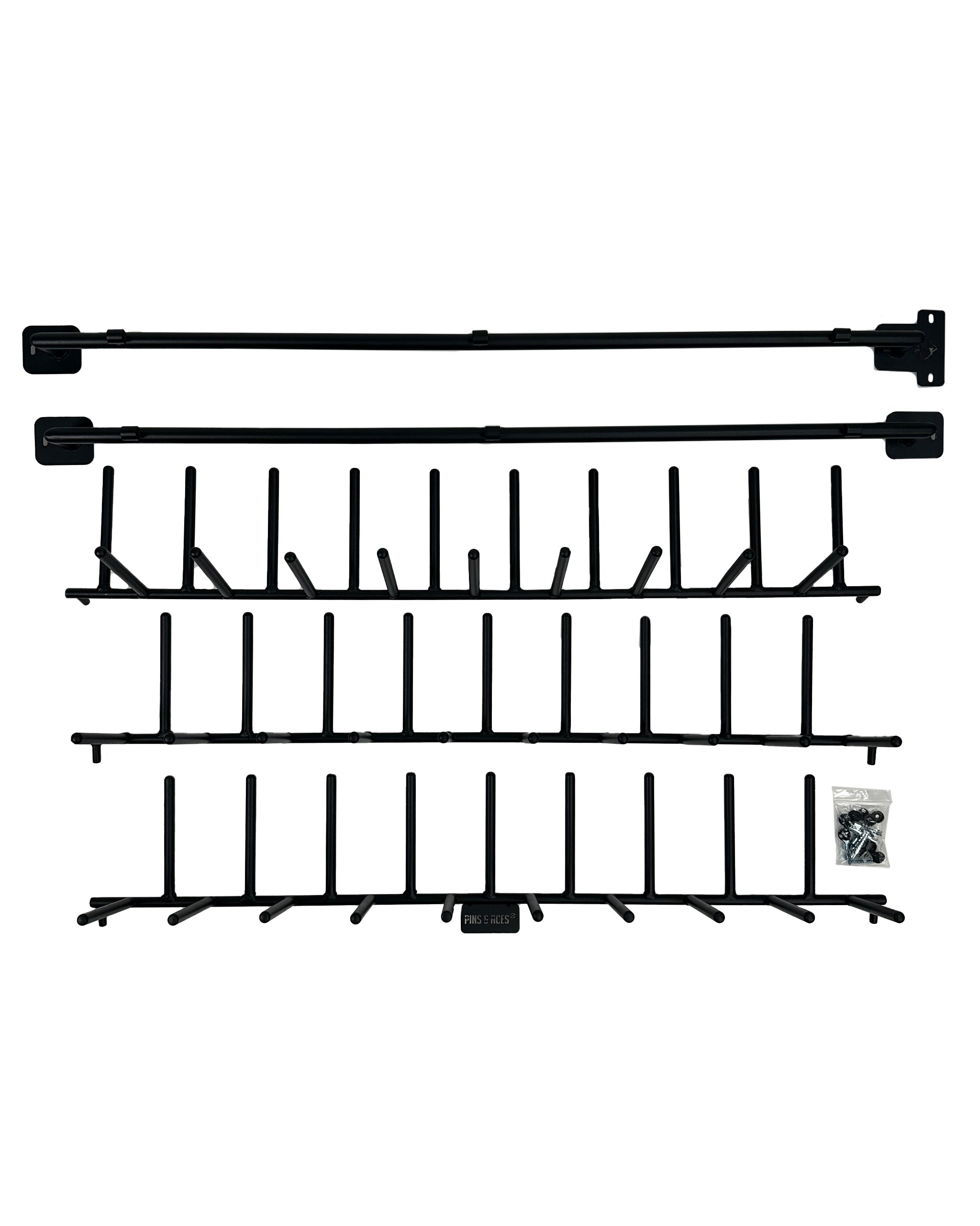 Headcover Rack displayed in a bright workspace, showcasing multiple golf headcovers organized and easily accessible on horizontal shelves.