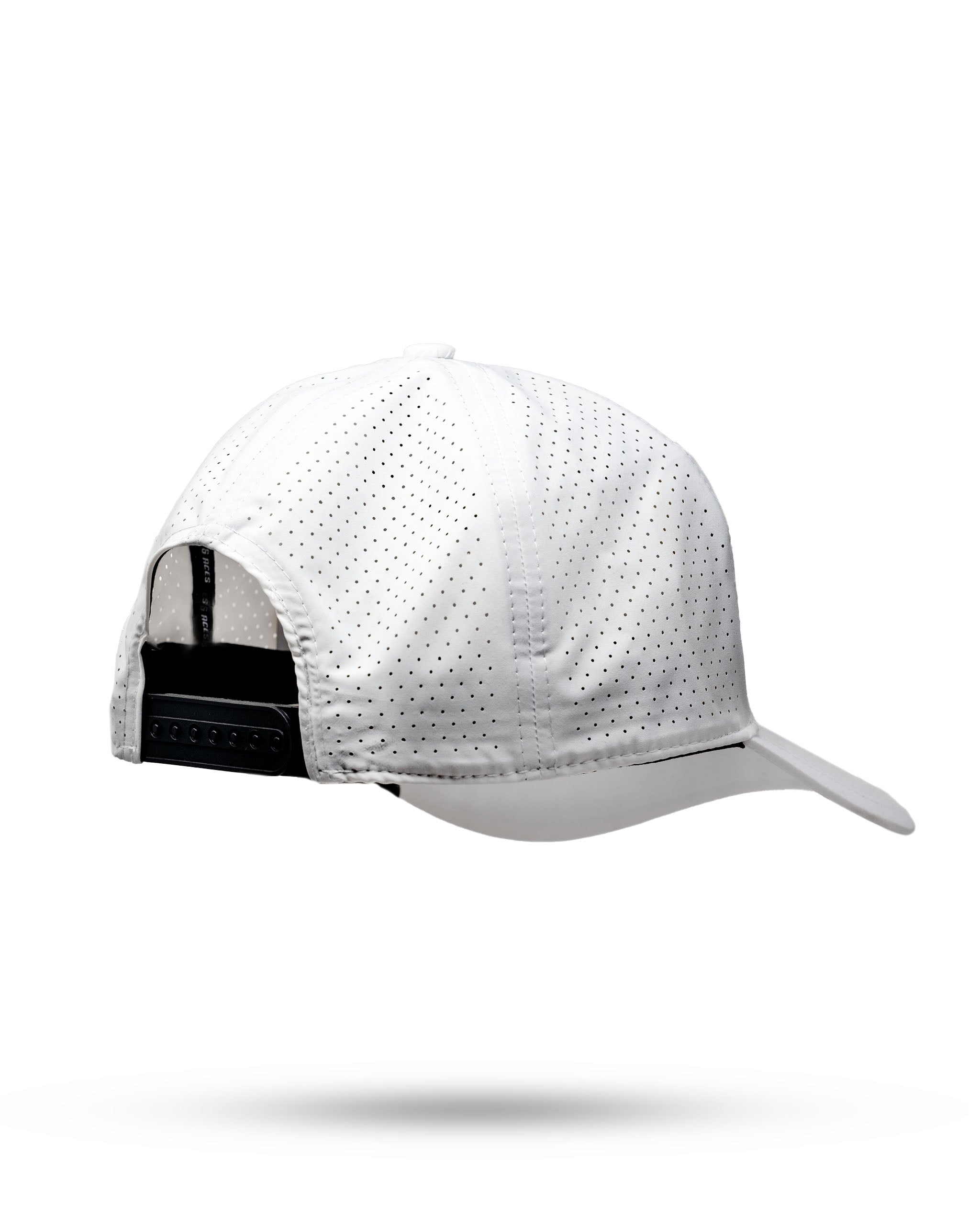 White perforated rope hat with a curved brim and adjustable snapback closure, designed by Die Trying.