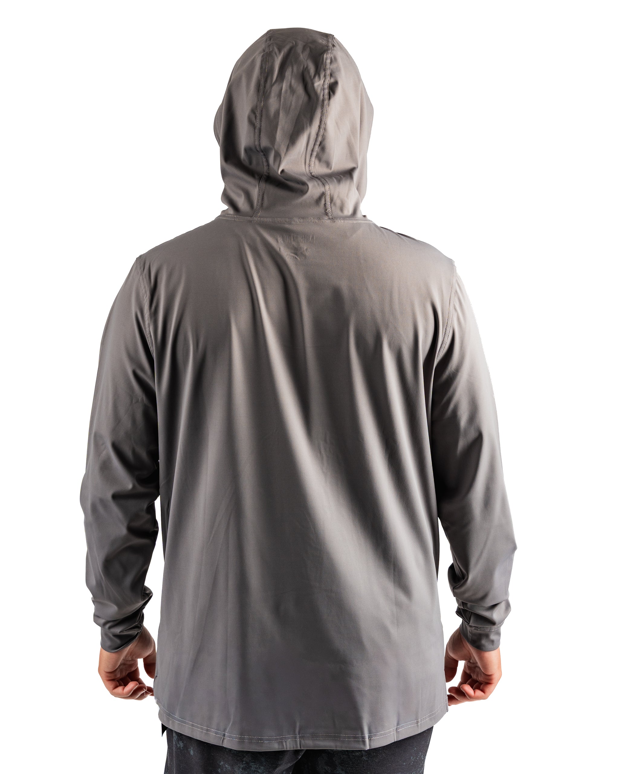 Men's performance golf hoodie in gray, featuring a hood and a sleek, athletic fit designed for comfort on the course.