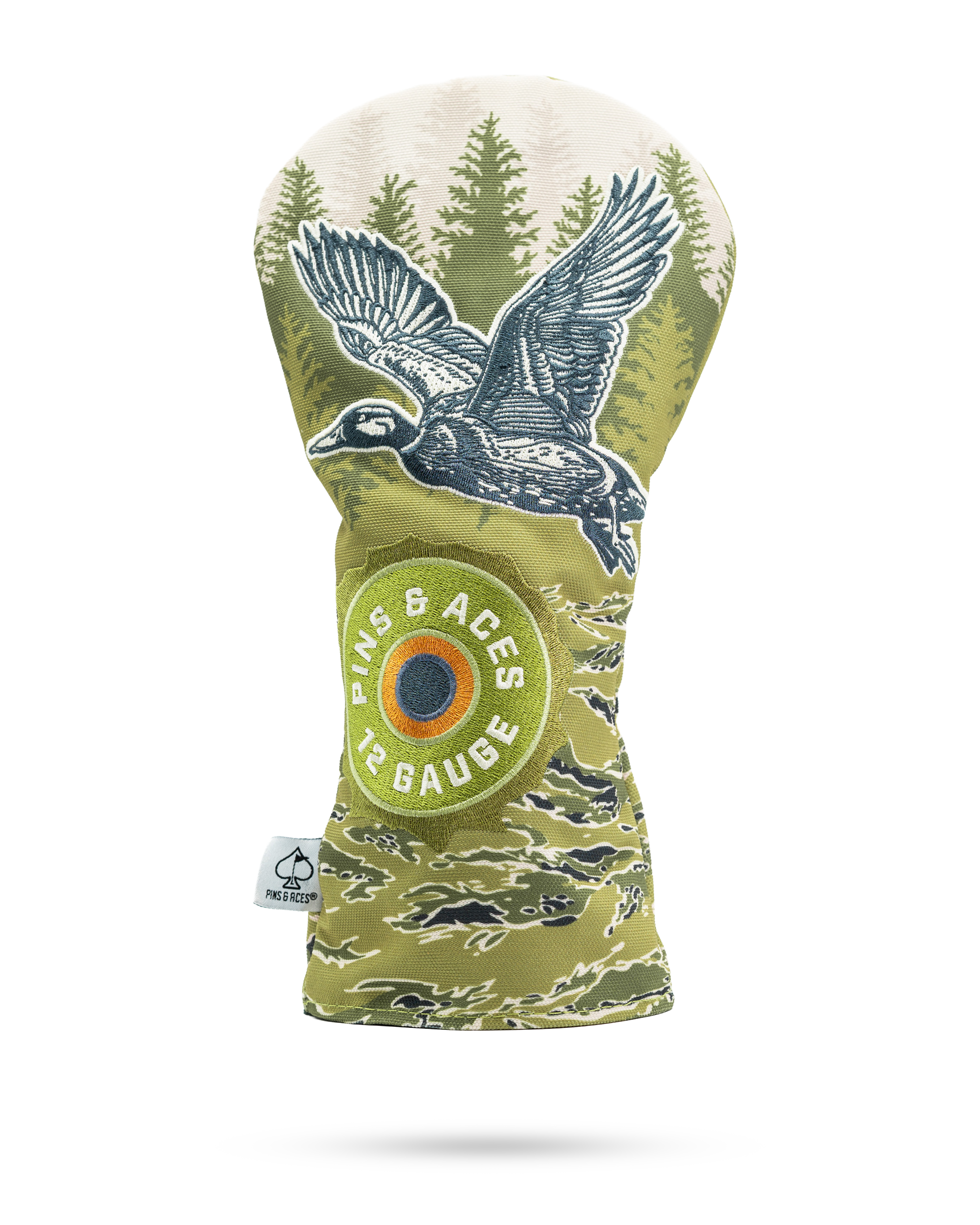 Open Season Mallard driver cover featuring a flying duck design and camouflage pattern, perfect for stylish golfers.