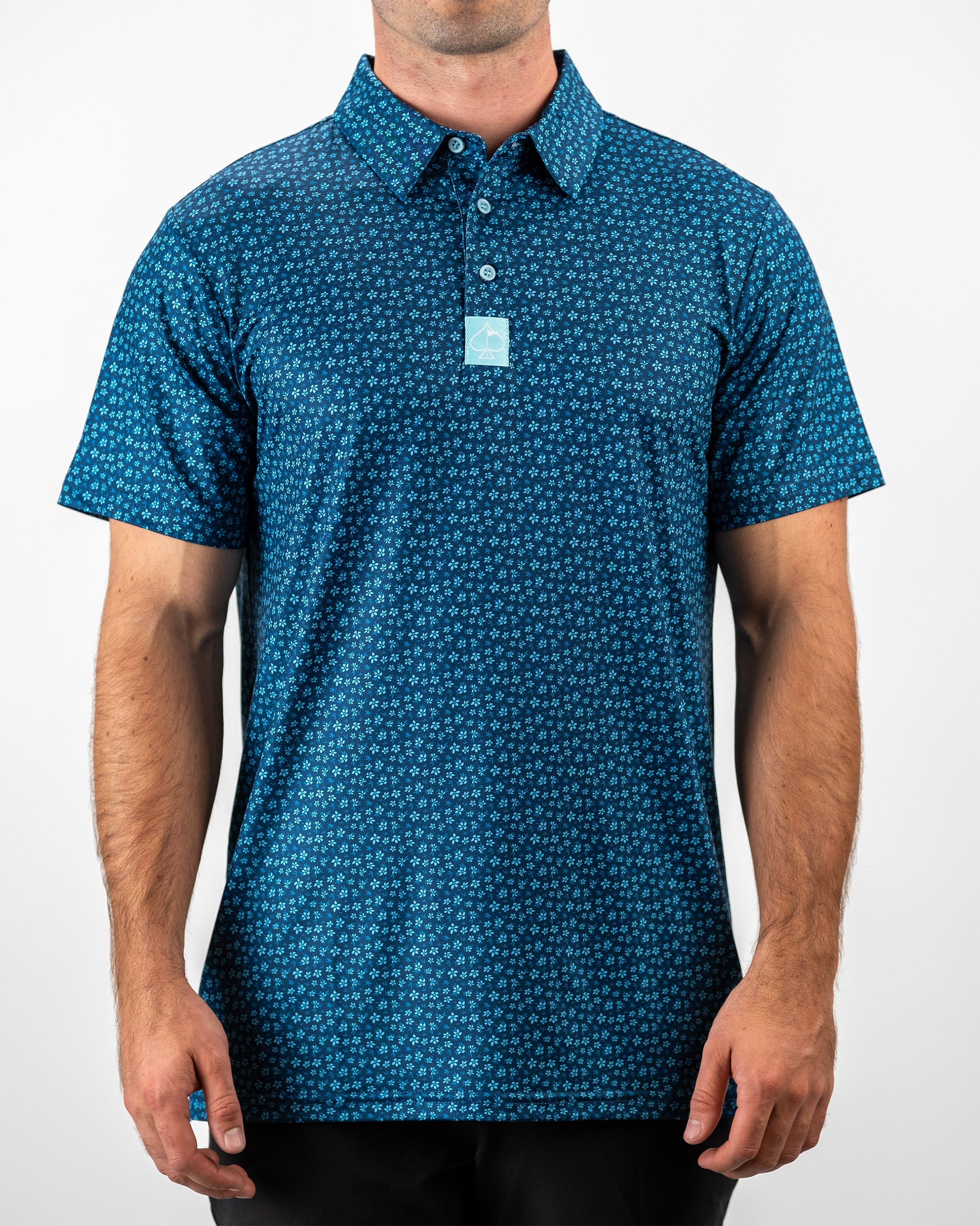 Micro Floral pattern in blue featuring delicate, small flowers on a textured background.