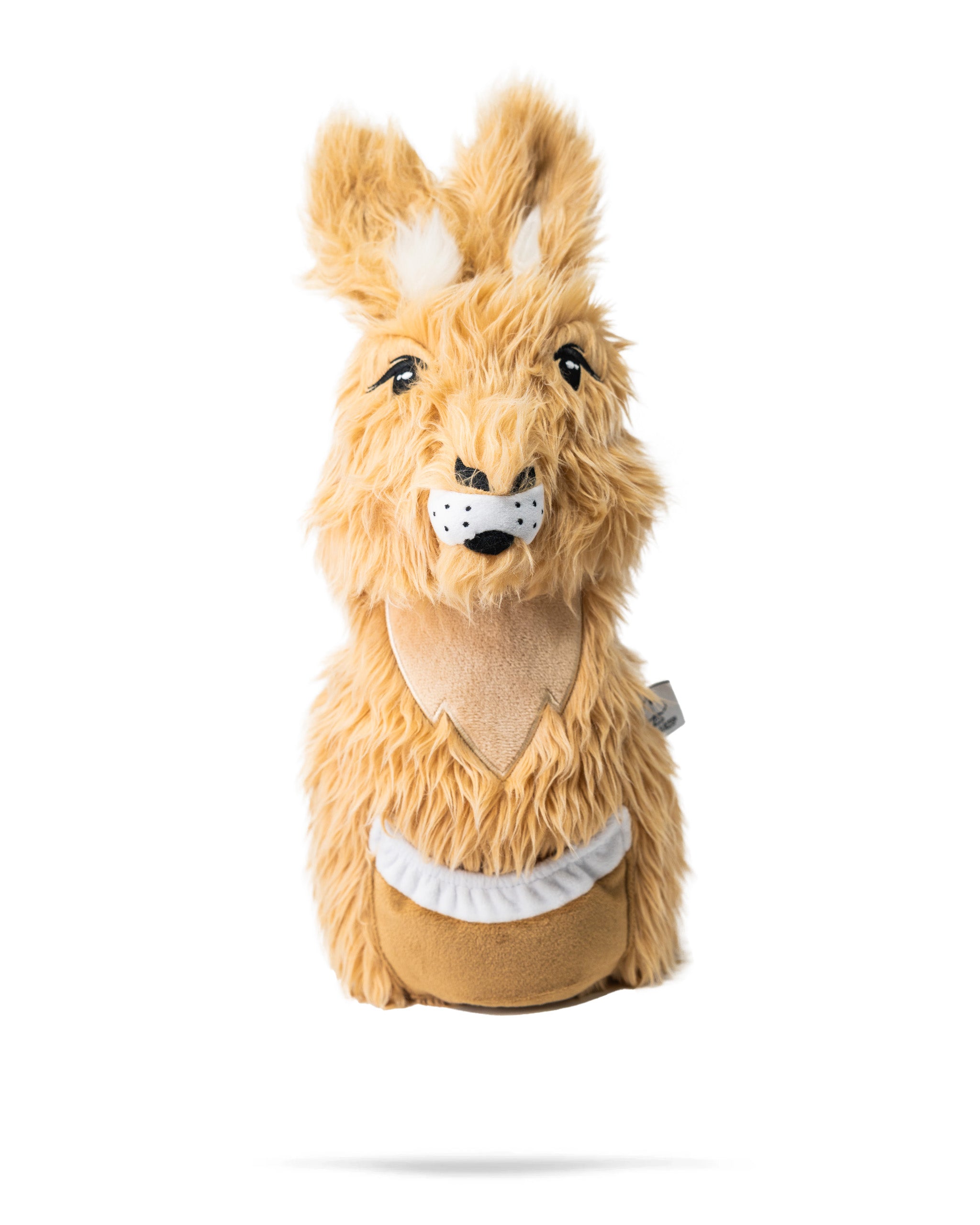 Soft plush kangaroo driver cover with detailed facial features and a tan pouch, designed to protect golf club drivers.