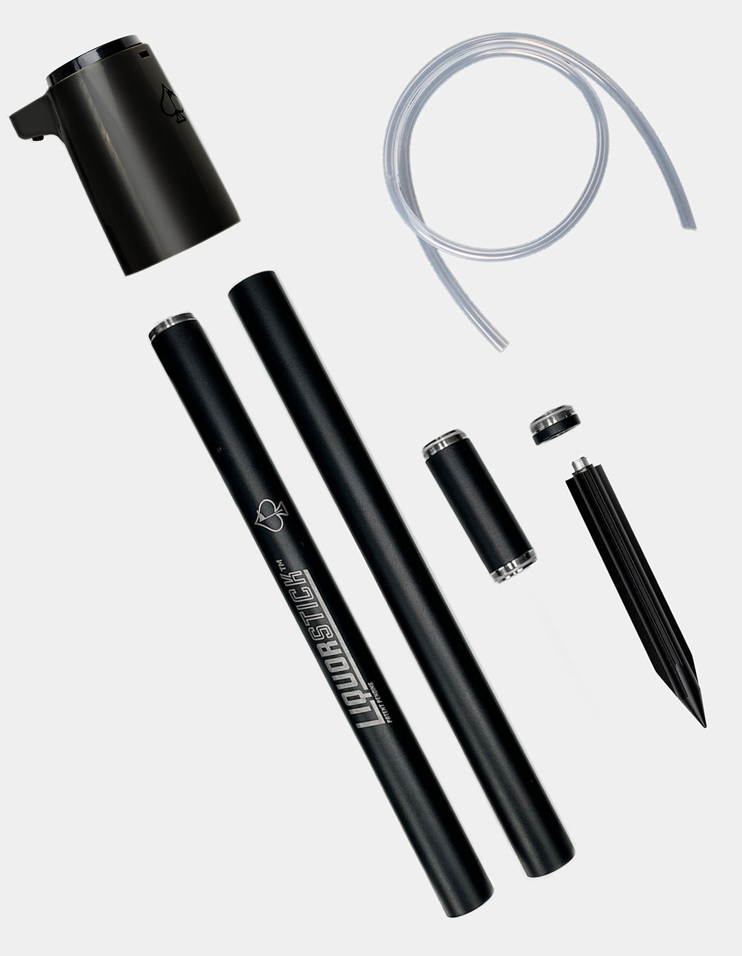 Black Liquidors Tech golf shaft with accessories, including a grip, tip, and tubing for bold, standout golf style.