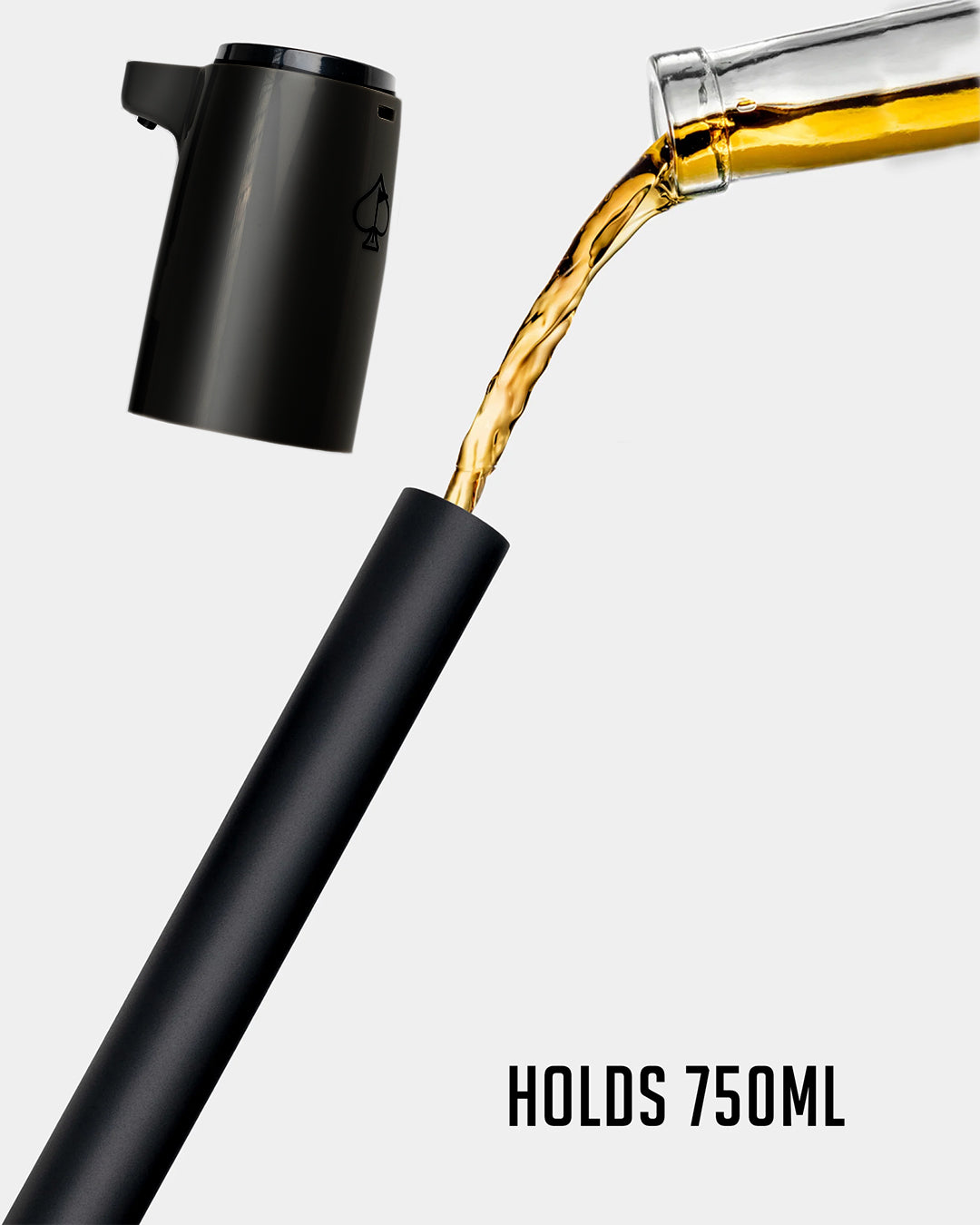 LiquorStick® 3.0 in black, designed to hold 750ml of liquid, showcasing a sleek, modern design.