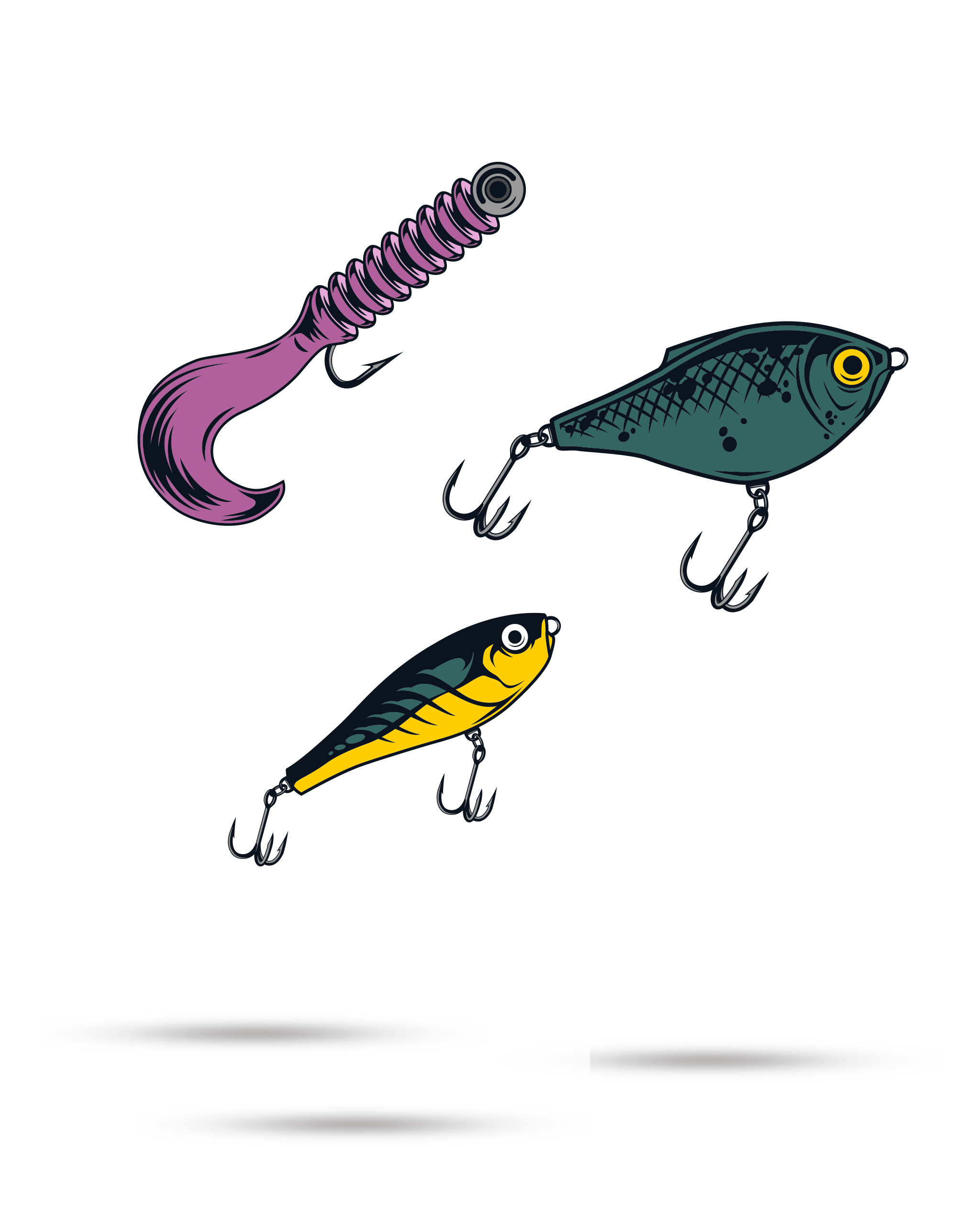 Fishing Lures Ball Markers - 3 Pack featuring colorful designs for use on golf greens.