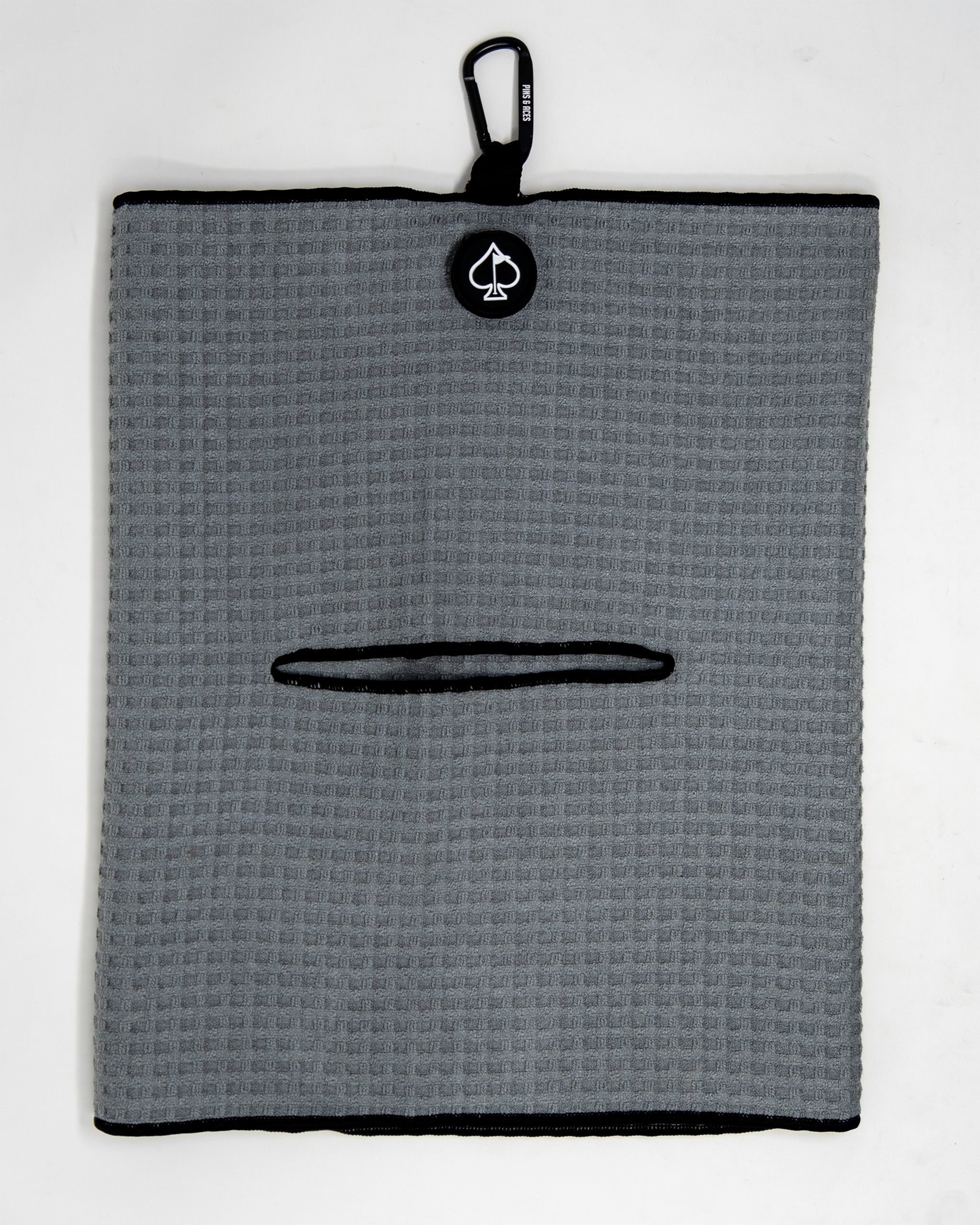 Gray golf headcover with black trim, featuring a pocket and a clip for easy attachment—perfect for bold, unique golf style.