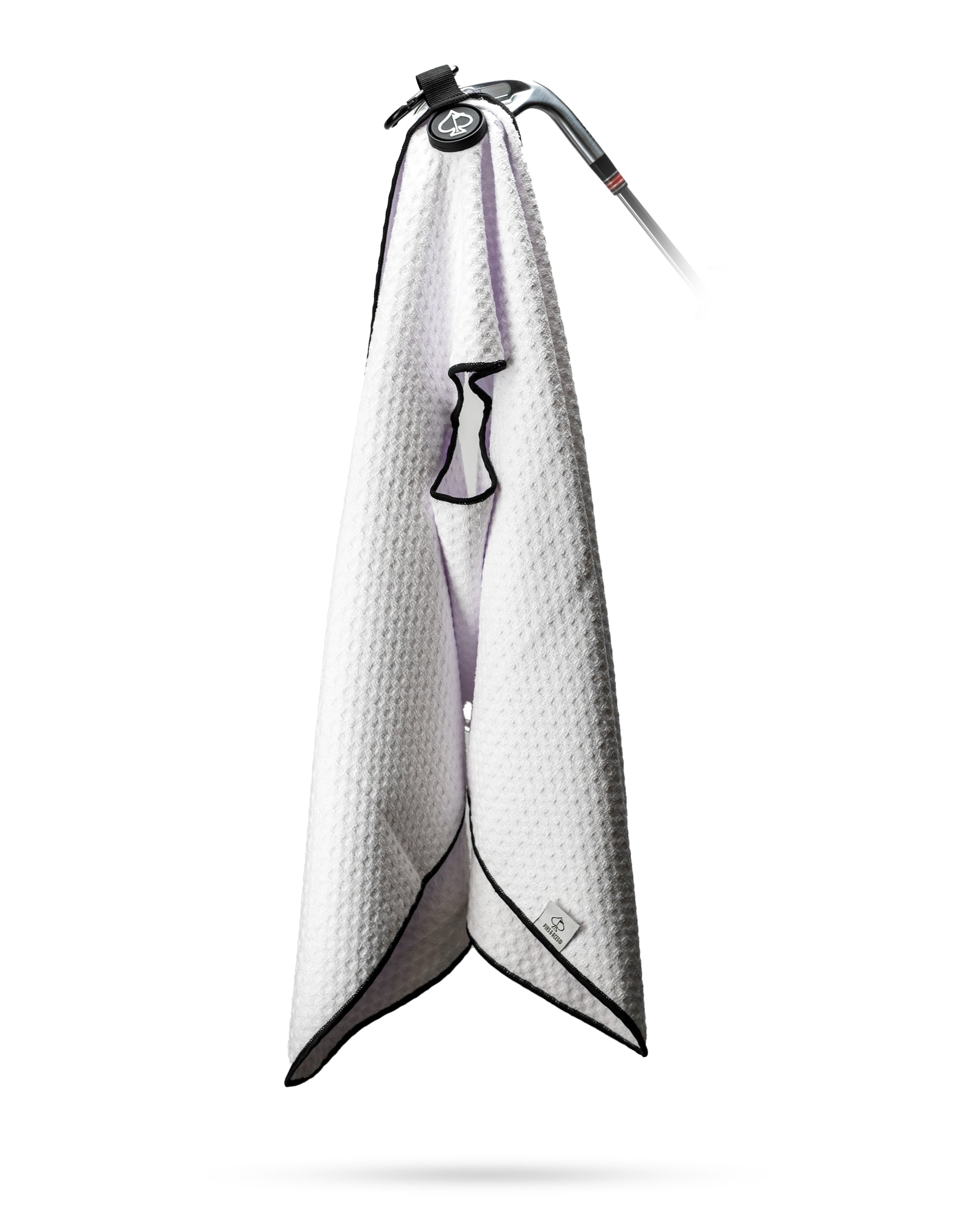 Magnetic white towel featuring a strong magnetic closure for easy attachment and storage.