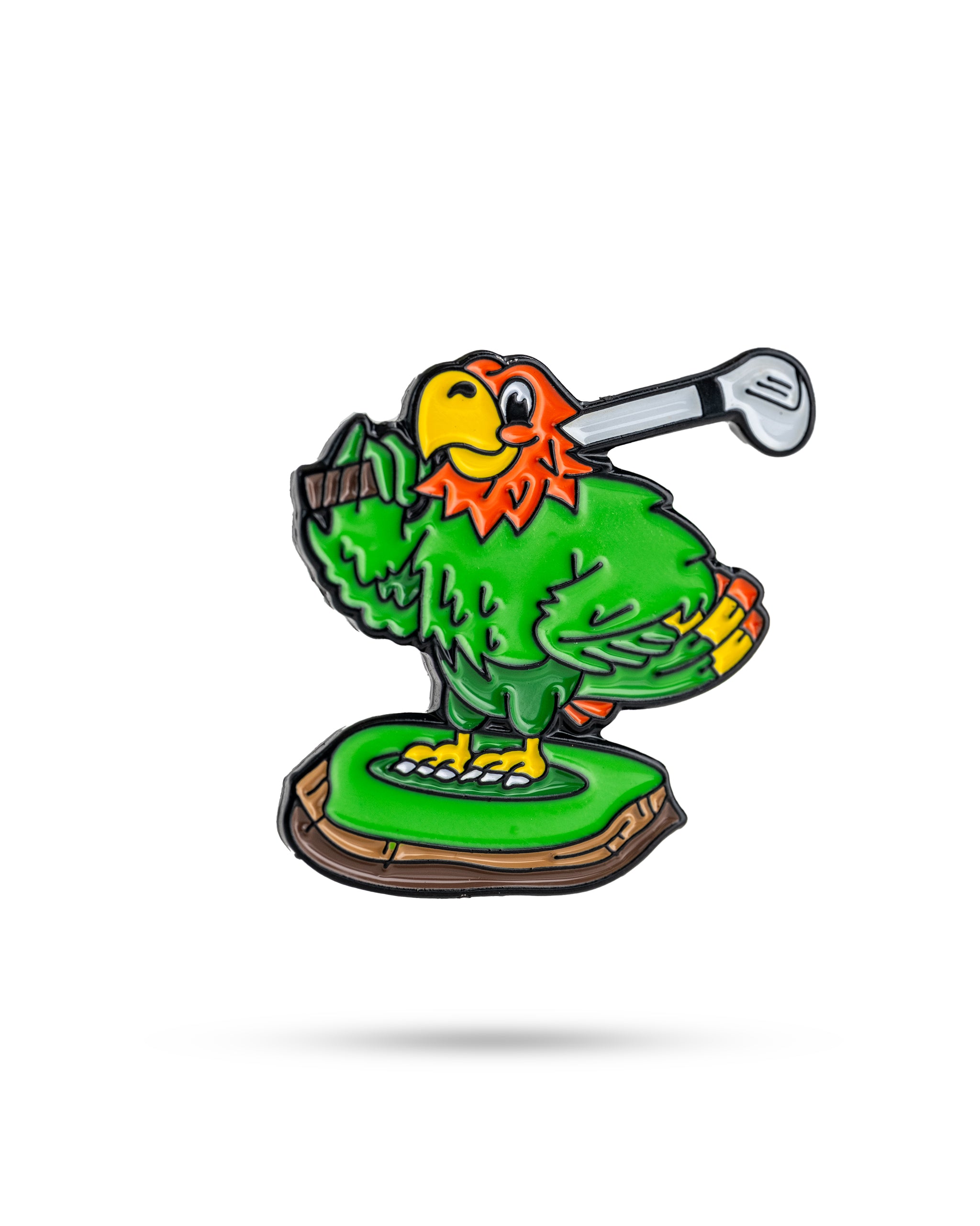 Margaritaville Golfing Parrot Ball Marker featuring a colorful parrot design with a golf theme.