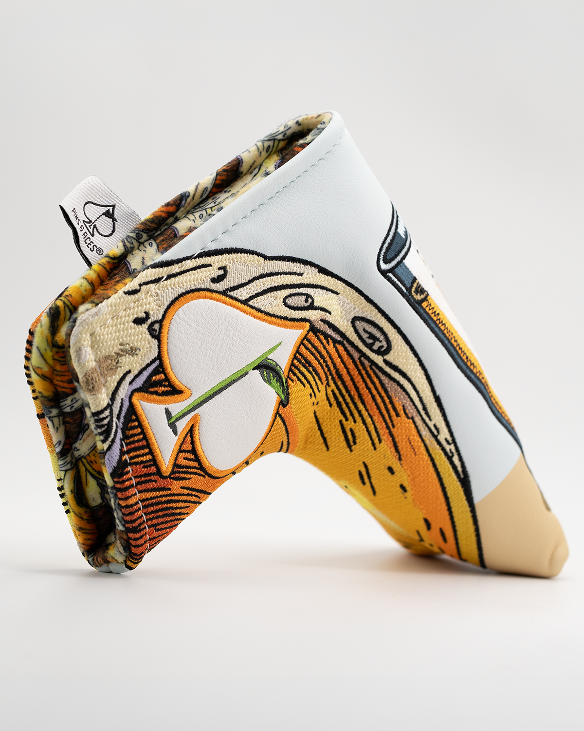 Mimosa blade putter cover featuring vibrant artwork of a cocktail with a playful design, perfect for stylish golfers.
