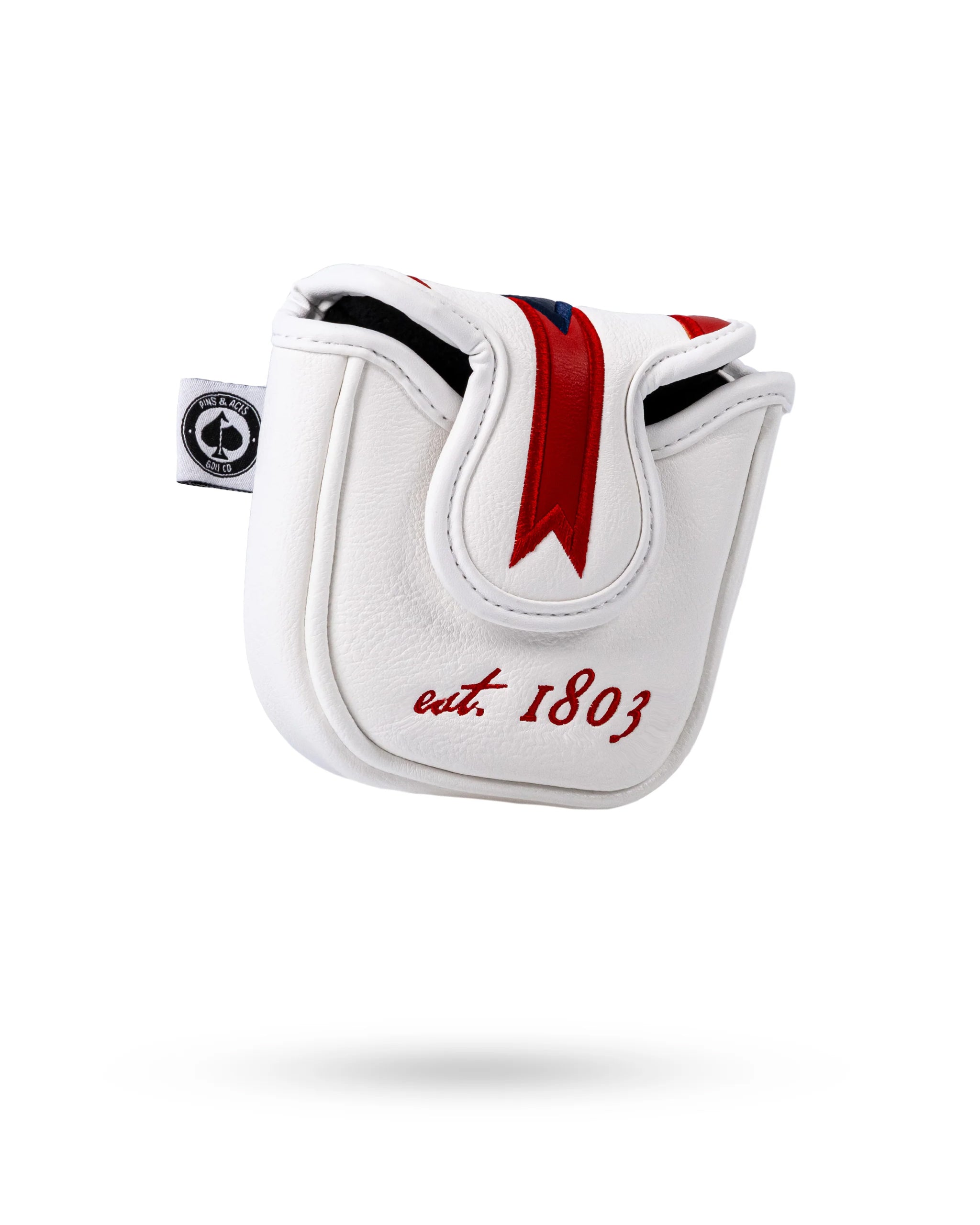 Ohio State Flag mallet putter cover featuring a bold red and white design with the state emblem, perfect for golf enthusiasts.