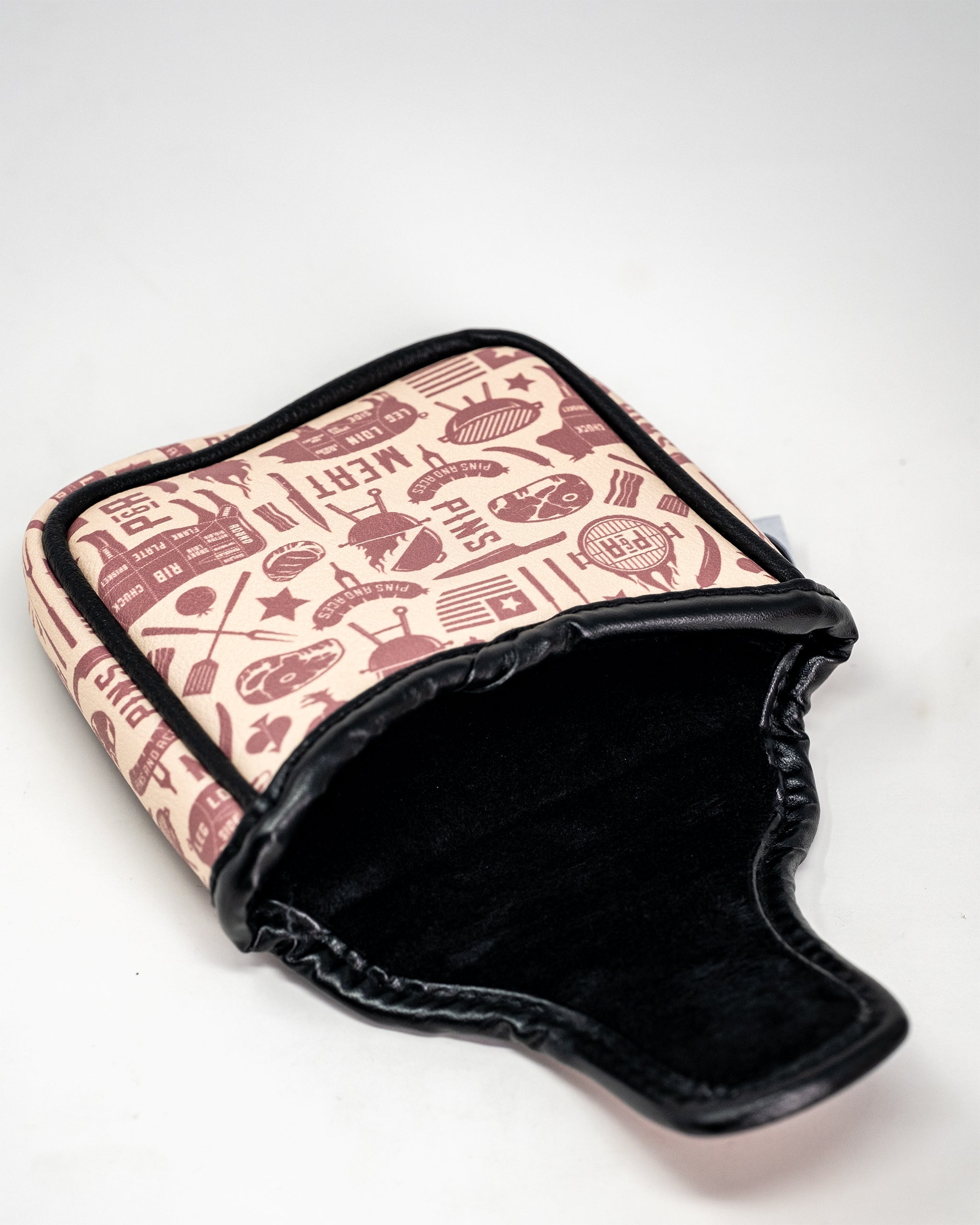 Alt text: BBQ Links mallet putter cover featuring a vibrant barbecue-themed design with grilling tools and food illustrations.