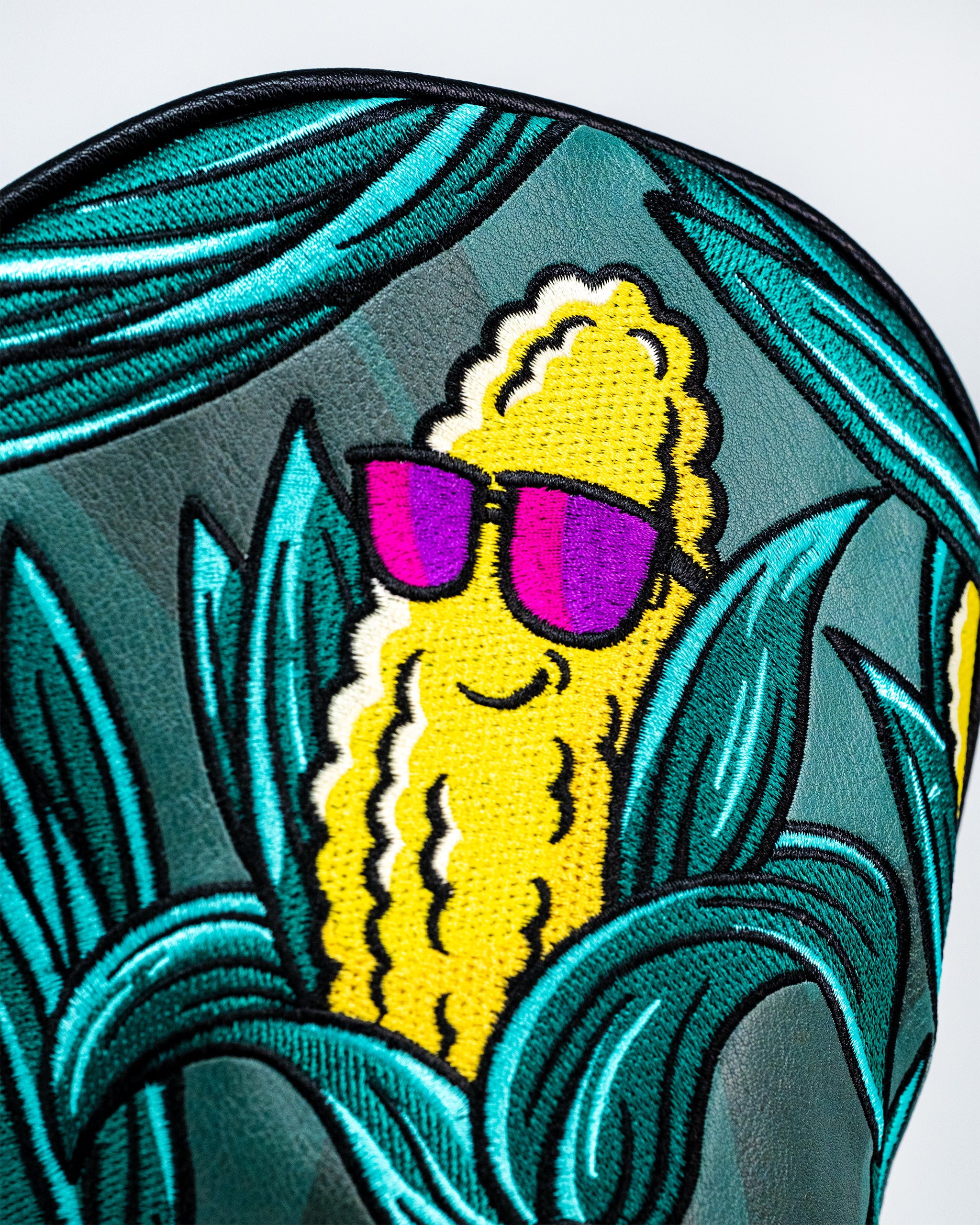 Corn Star Driver Headcover featuring a vibrant corn design with green and yellow colors, designed for protection and style on the golf course.