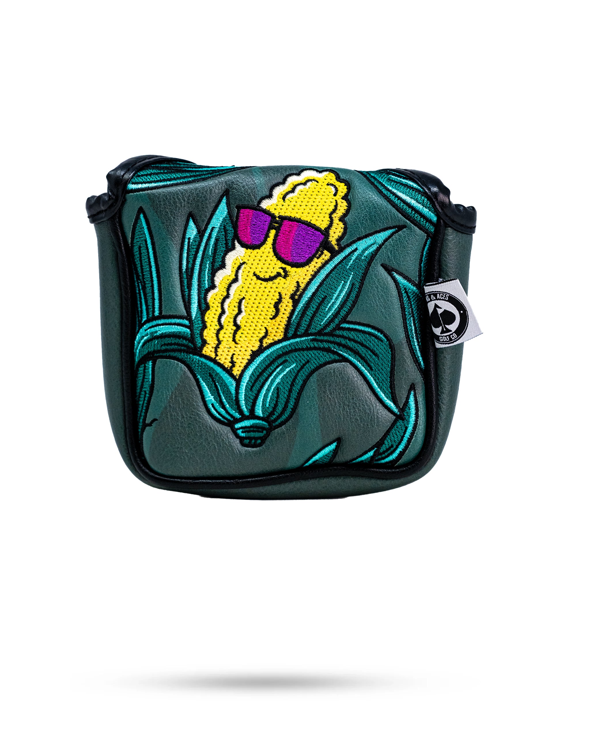 Corn Star Mallet Putter Cover featuring a vibrant corn-themed design with green and yellow colors.