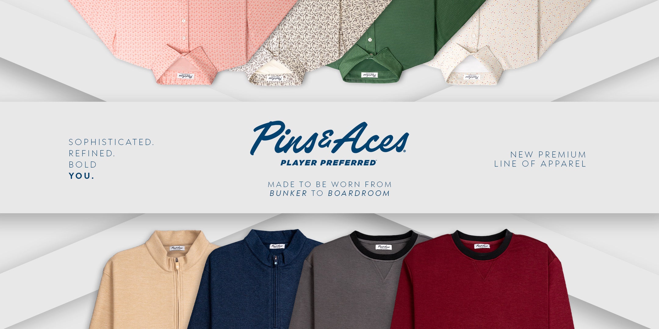 Colorful golf apparel and headcovers in pink, green, beige, navy, gray, and red for bold, standout golfers.