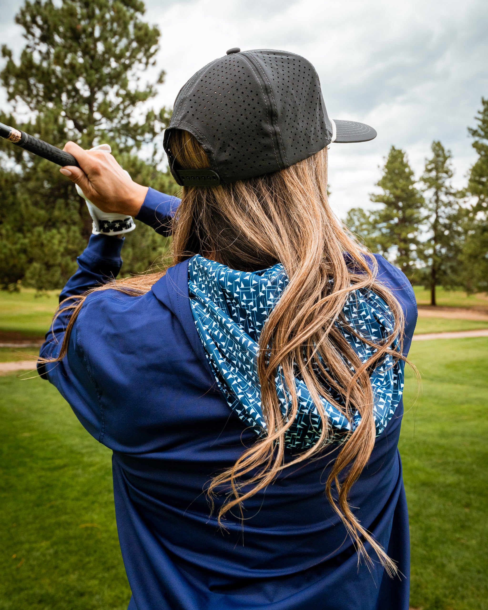Performance Golf Hoodie - Flag Stick Navy and White
