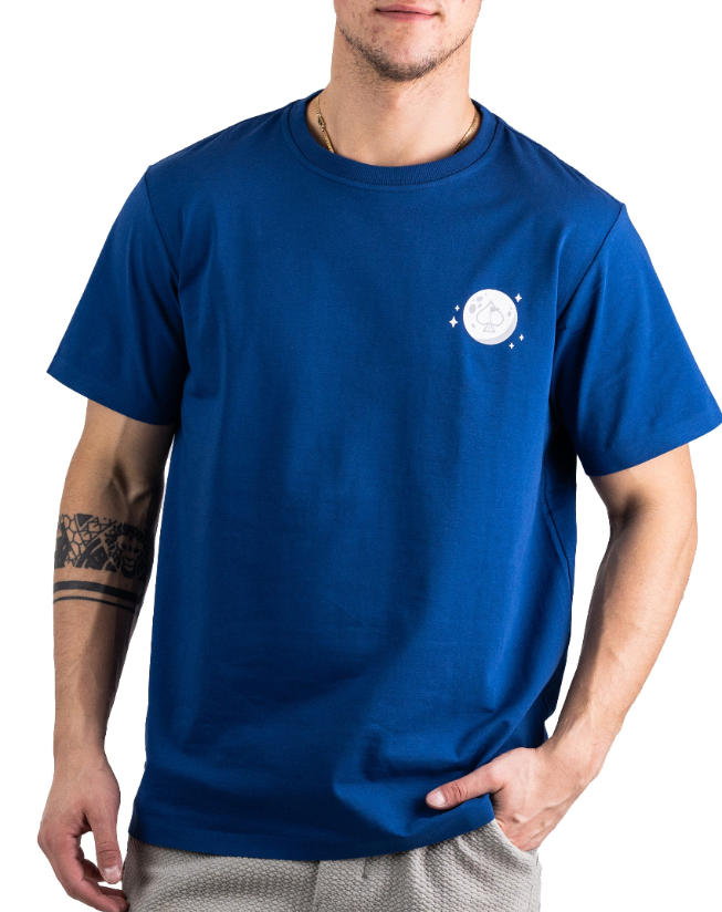 Blue NASA tee shirt featuring a circular logo on the chest, perfect for space enthusiasts and casual wear.