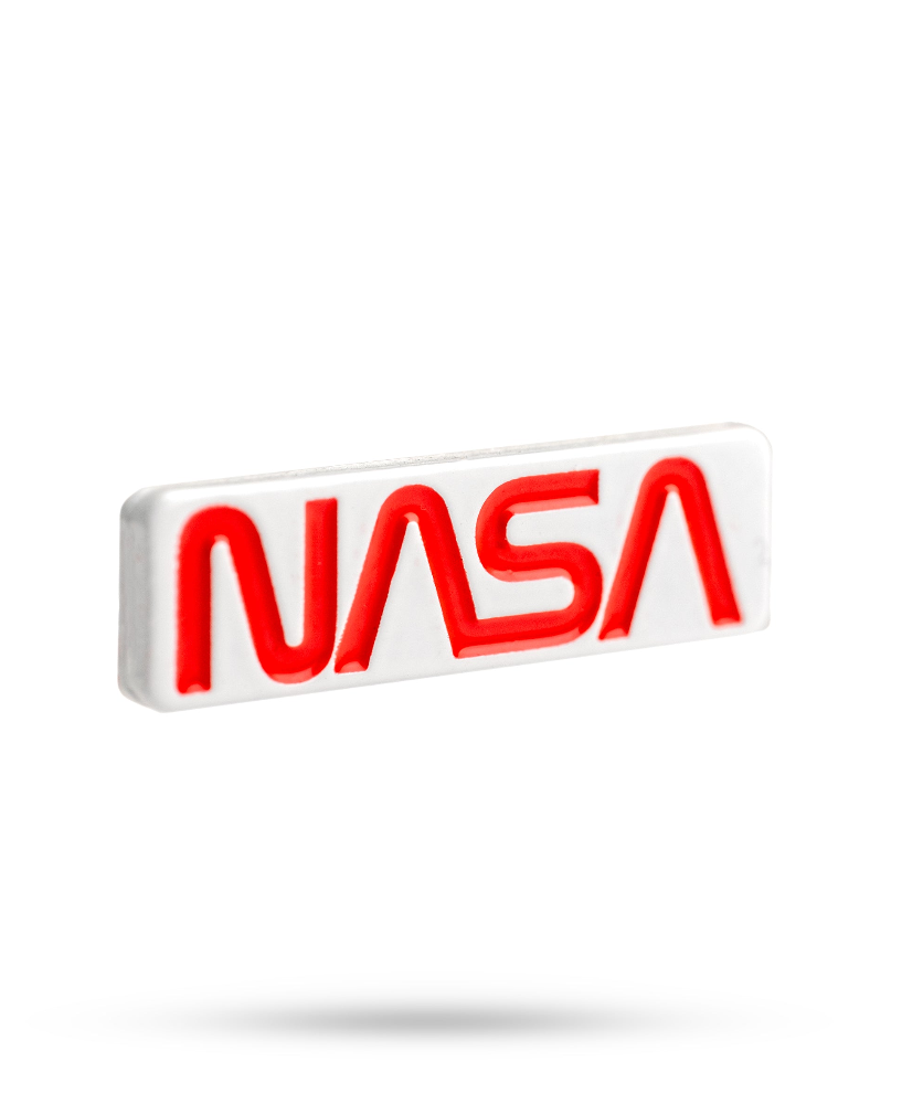 NASA "Worm" ball marker featuring a bold red logo on a white background, perfect for stylish golf accessories.