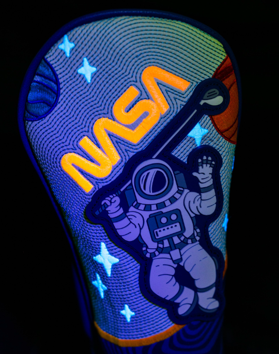 NASA Space Walk fairway cover featuring a glowing astronaut design and vibrant cosmic elements for standout style on the golf course.