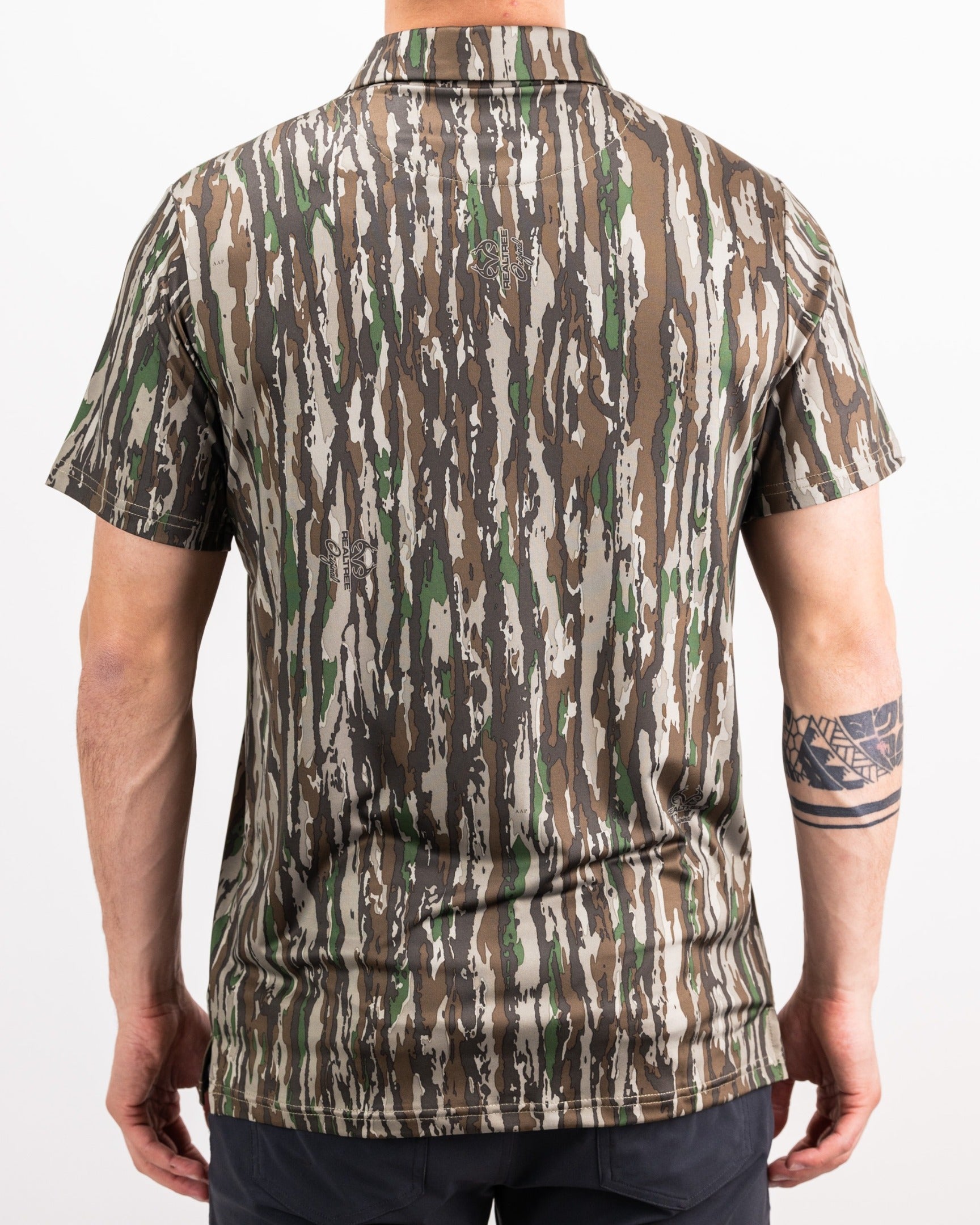 Men's Realtree Original Polo featuring a camouflage pattern, perfect for outdoor enthusiasts and stylish golfers.