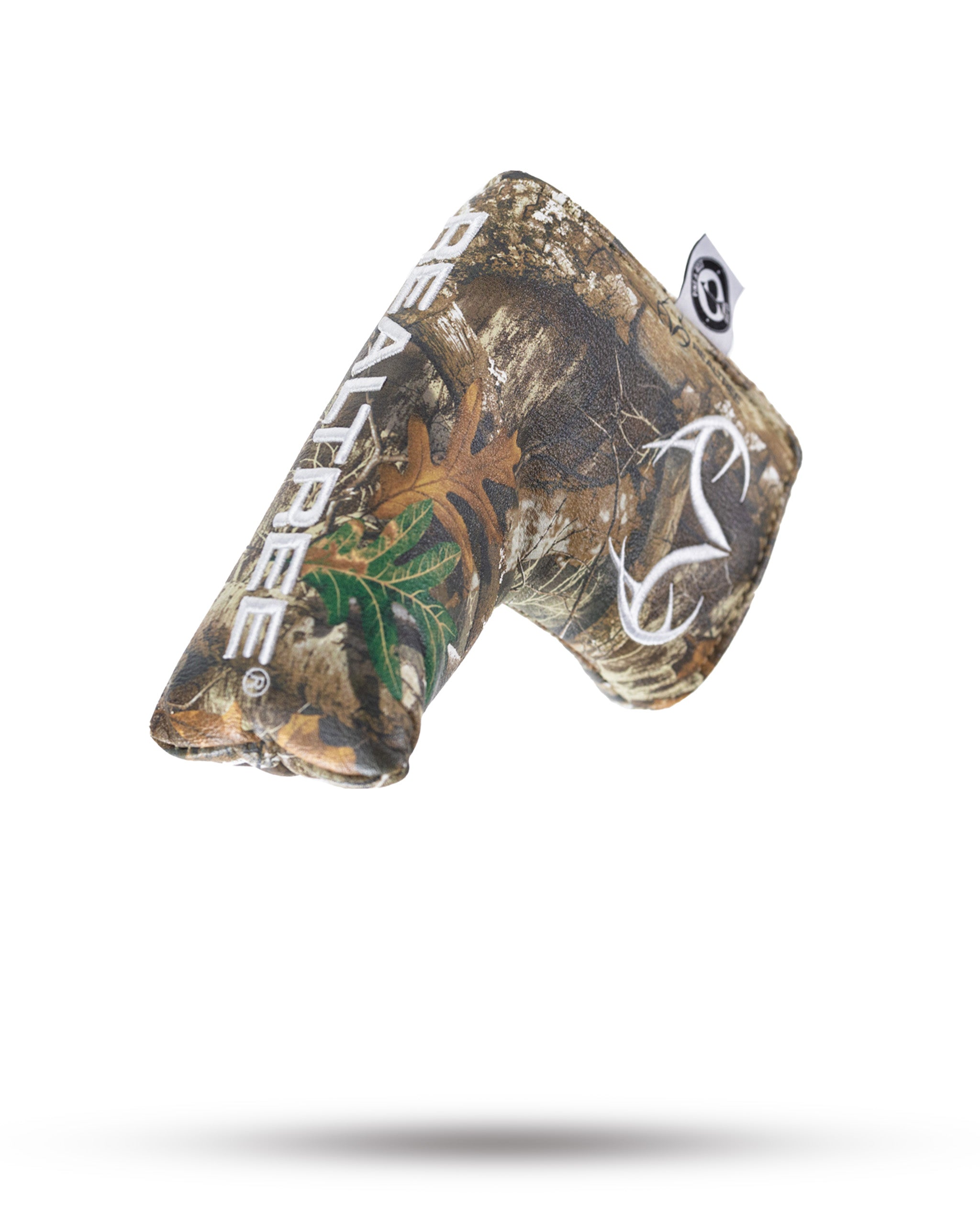 Realtree blade cover featuring a camouflage design, perfect for protecting golf club blades on the course.