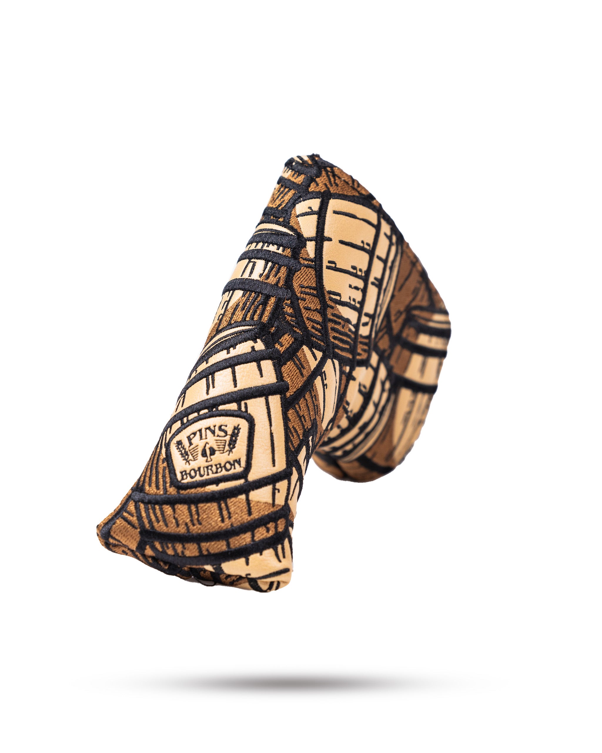 Bourbon Barrel Blade Putter Cover featuring a unique wood grain design, perfect for stylish golfers seeking standout accessories.