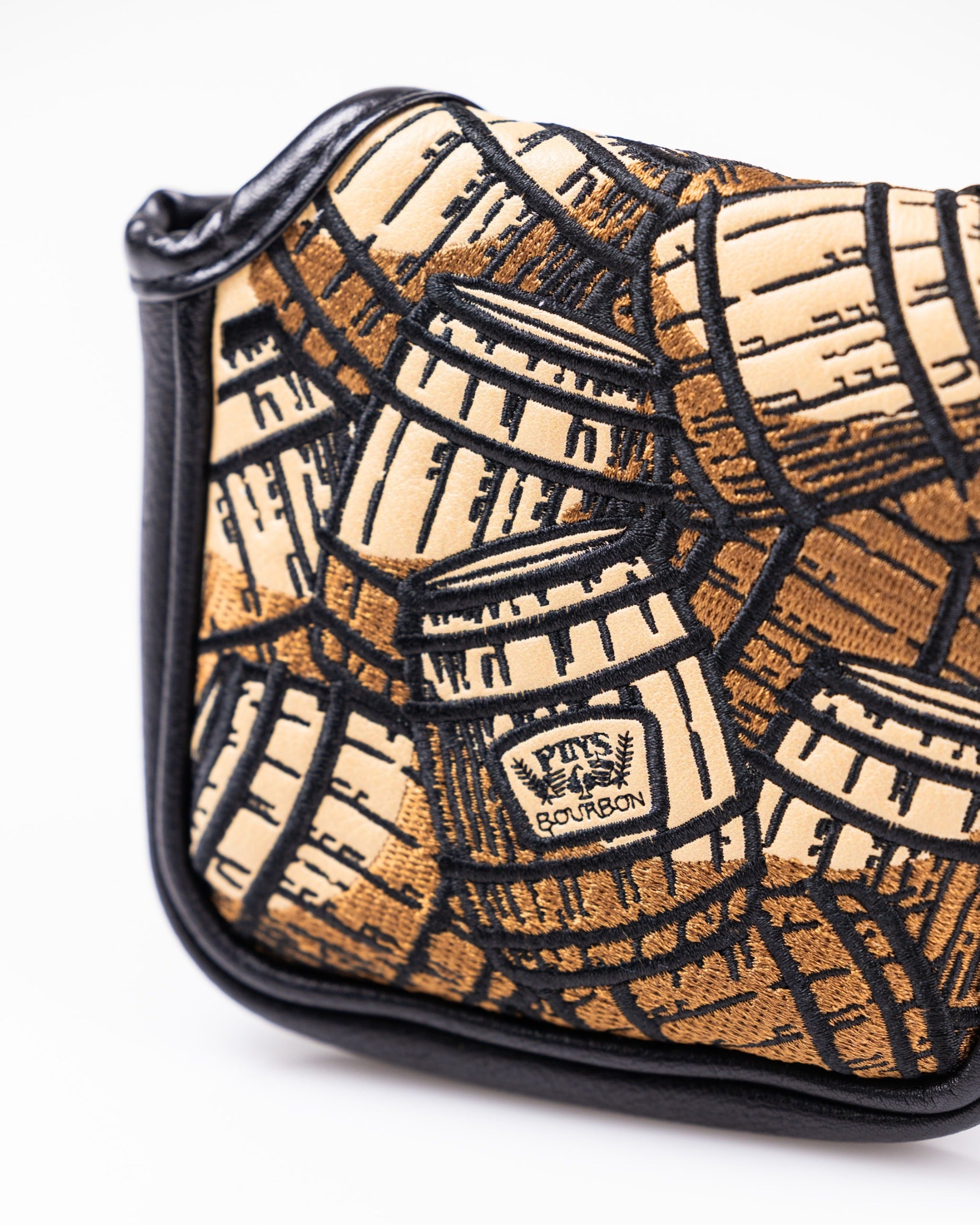 Bourbon barrel mallet cover featuring a detailed barrel design, perfect for golfers seeking unique accessories.