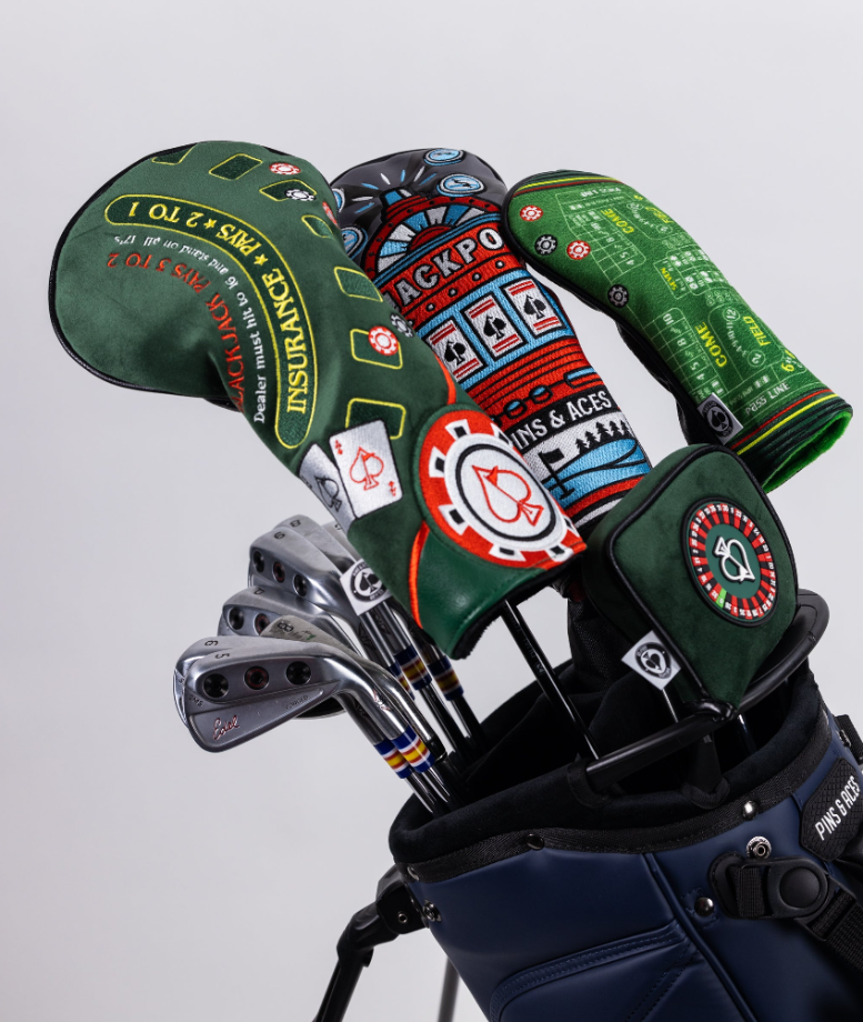 Bold roulette-themed mallet putter cover with vibrant graphics, designed for golfers who want to stand out on the course.