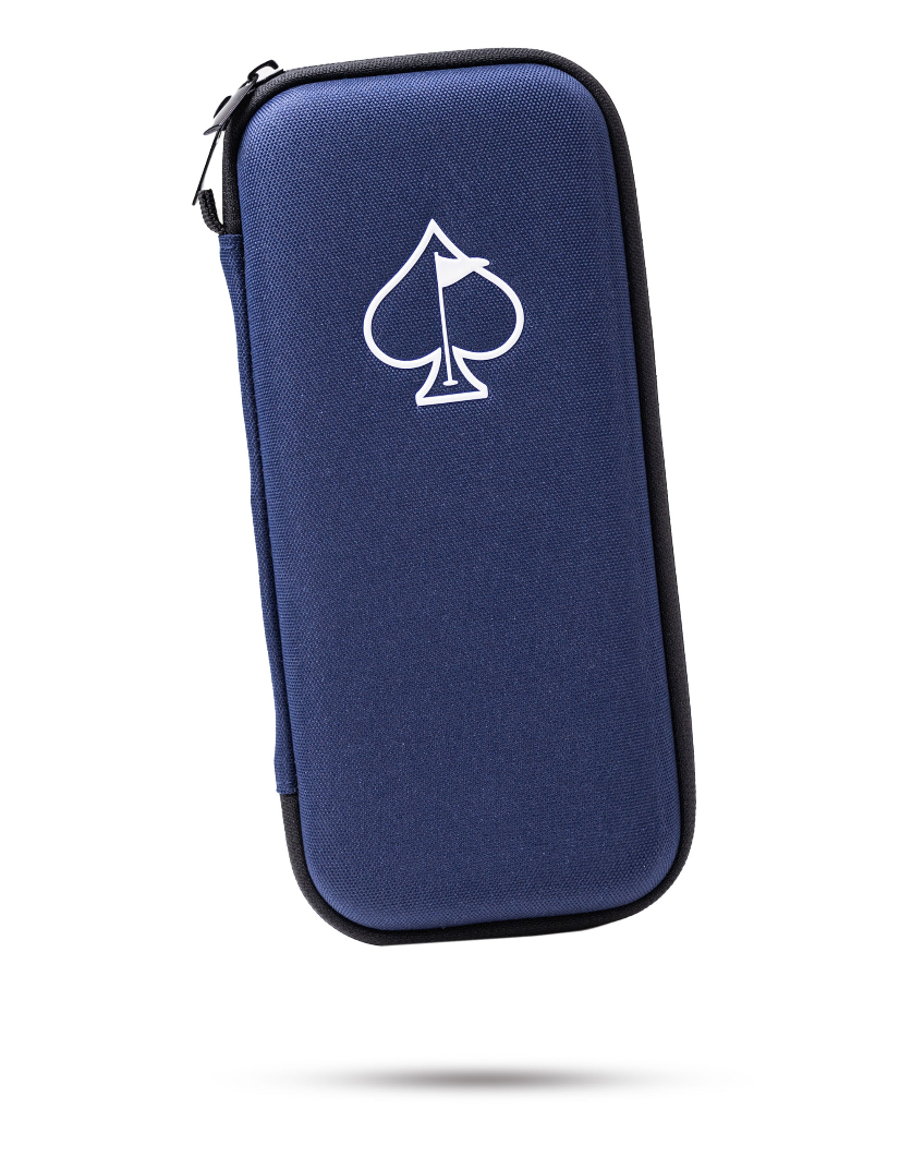 Navy glove and accessory caddie featuring a white spade logo, designed for organized storage on the golf course.