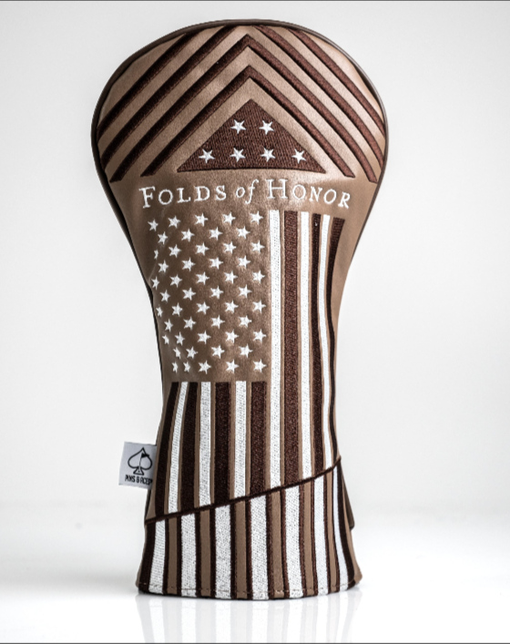 Folds of Honor 2.0 driver cover featuring a bold design with American flag elements in brown and white colors.
