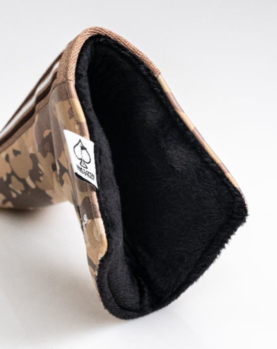 Folds of Honor 2.0 blade putter cover in a camouflage design with a soft black interior for protection and style.