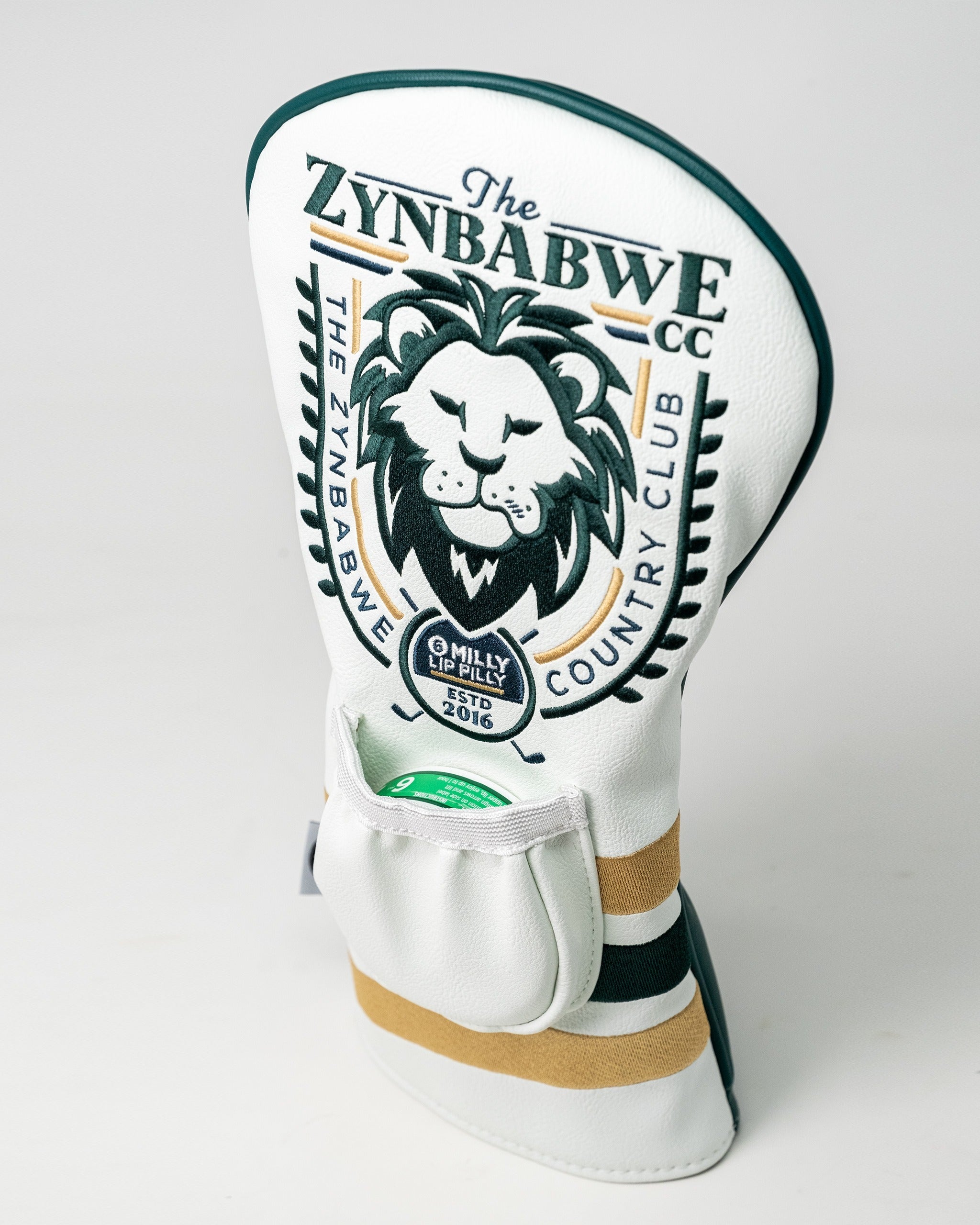 Zynbabwe Country Club driver cover featuring a lion logo and stylish design, perfect for golfers seeking unique accessories.