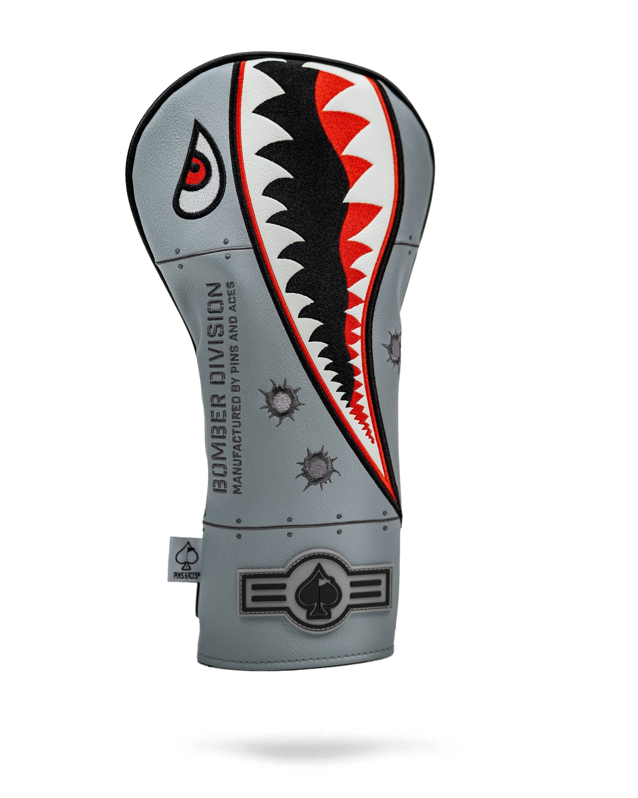 Bold shark-themed driver cover featuring a striking design with red and black accents, perfect for standout golfers.