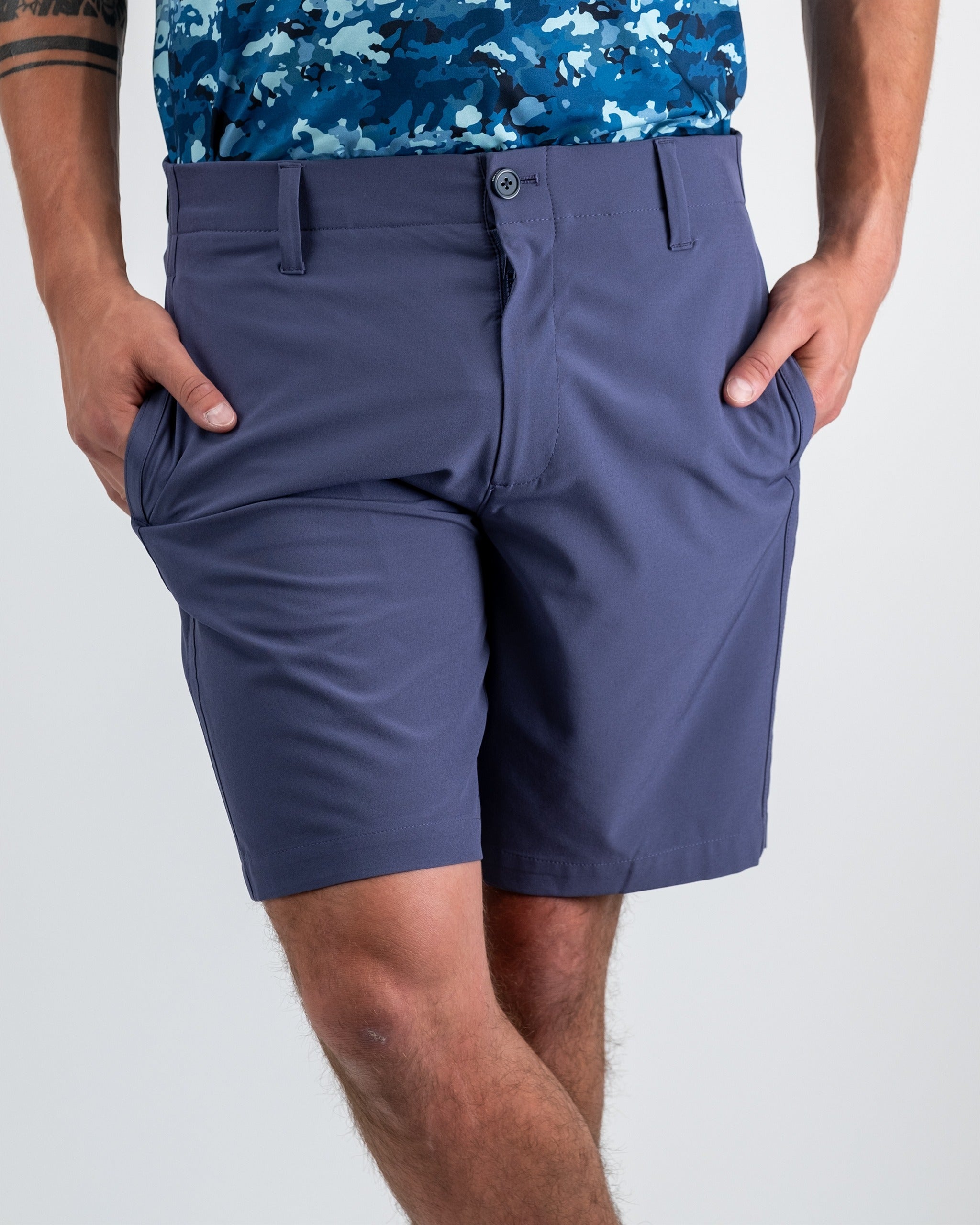 Men's Performance Shorts in Dusk color, featuring a lightweight design and moisture-wicking fabric.