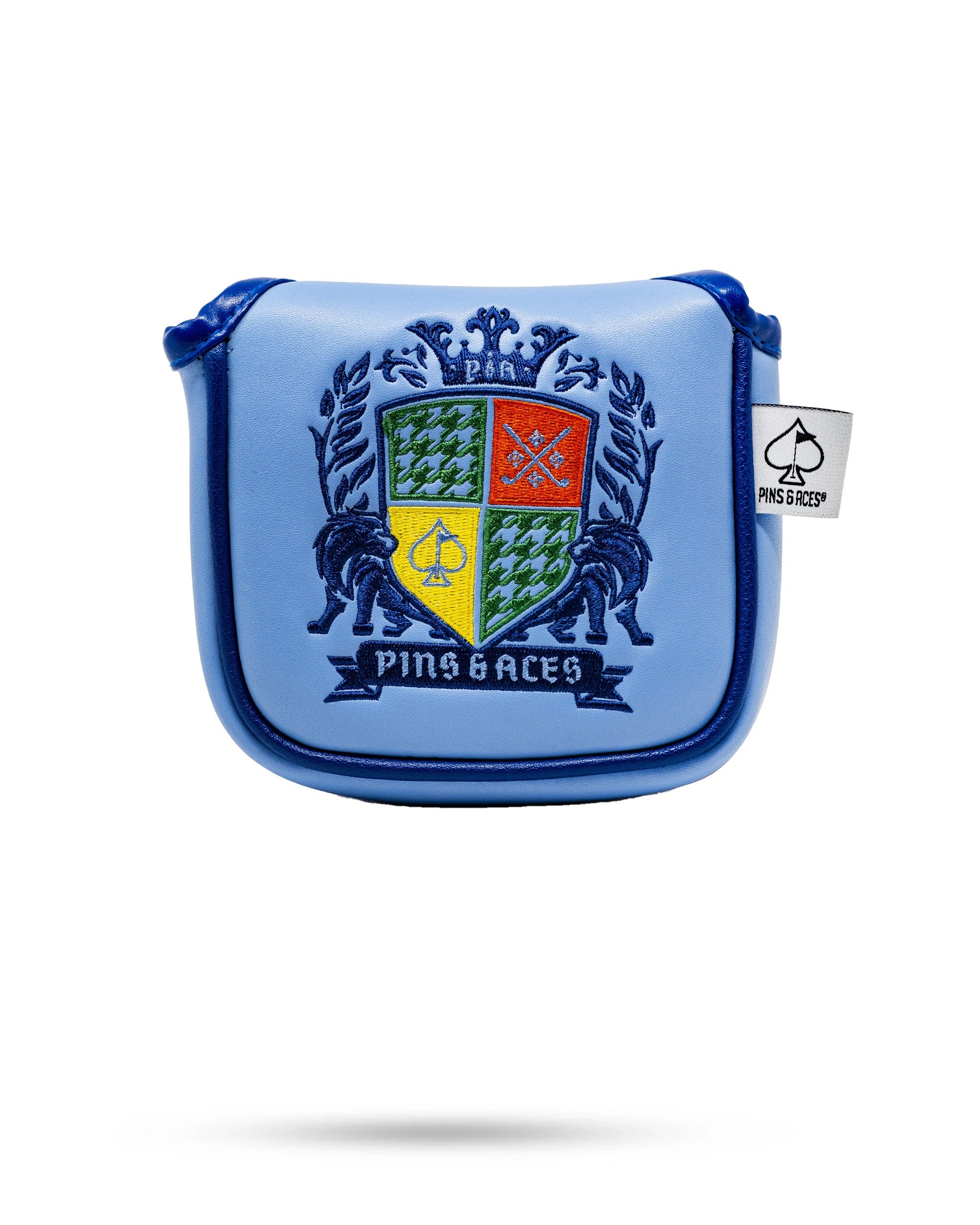 Bold mallet cover featuring a colorful coat of arms design, perfect for golfers looking to stand out on the course.