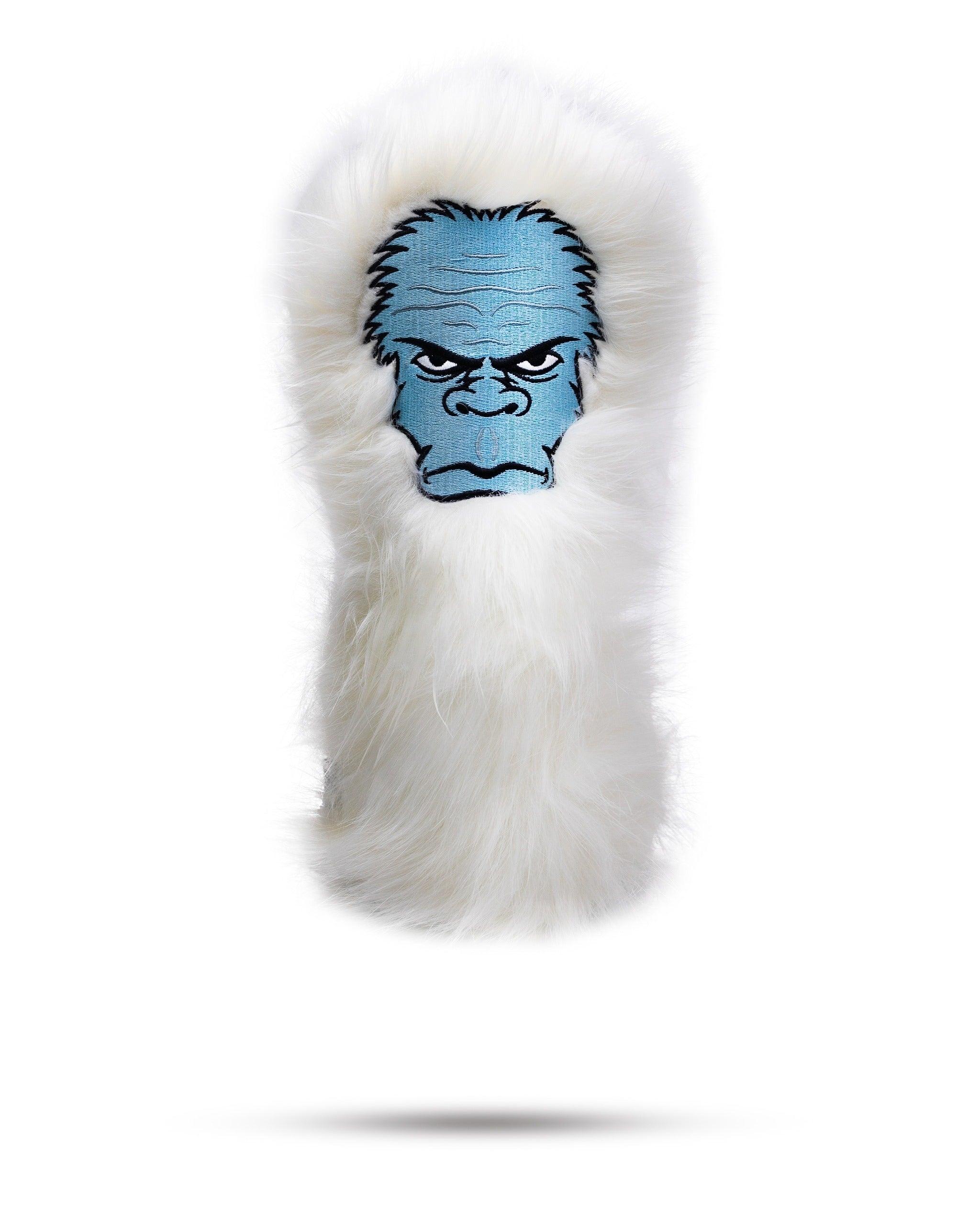 Bold Yeti-themed fairway cover featuring a furry white exterior and a blue yeti face design, perfect for standout golf style.