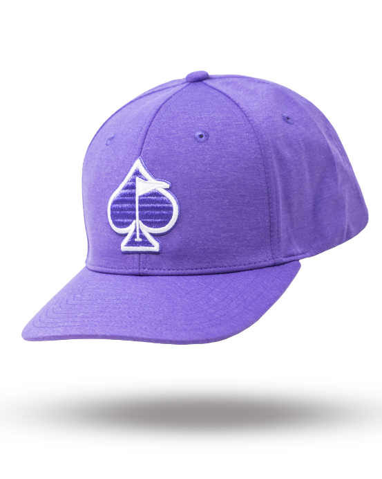 Lavender performance hat featuring a bold spade logo, designed for golfers seeking stylish and functional headwear.