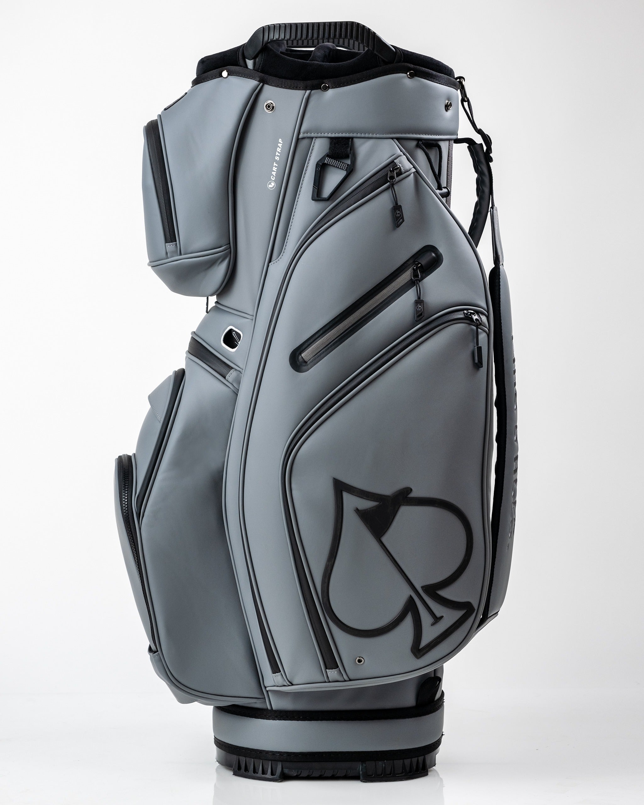 Stylish Player Preferred™ Cart Bag in Flat Ash gray with sleek design and prominent spade logo for golfers.
