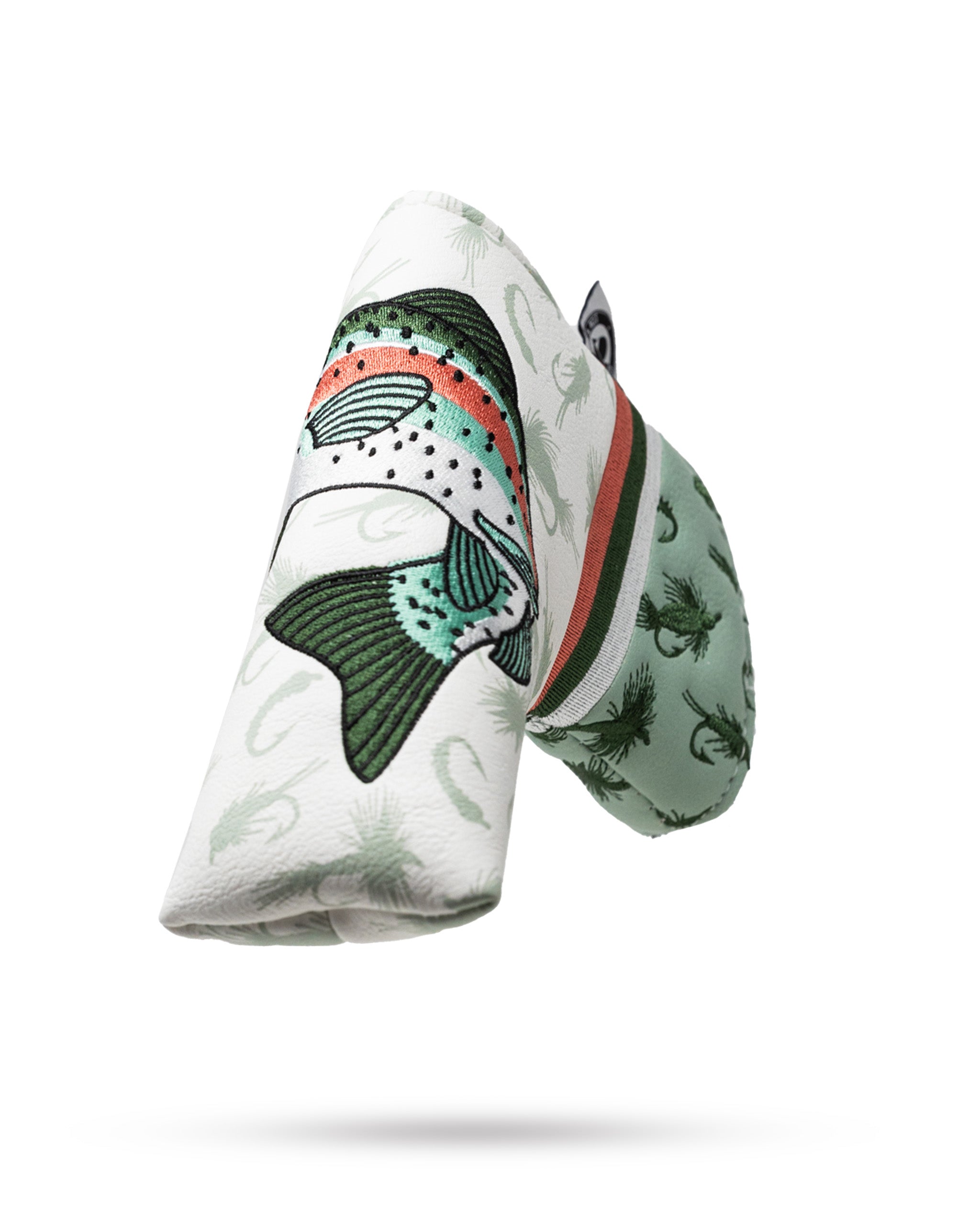 Trout Blade Putter Cover featuring a vibrant fish design, perfect for golfers seeking unique and bold accessories.