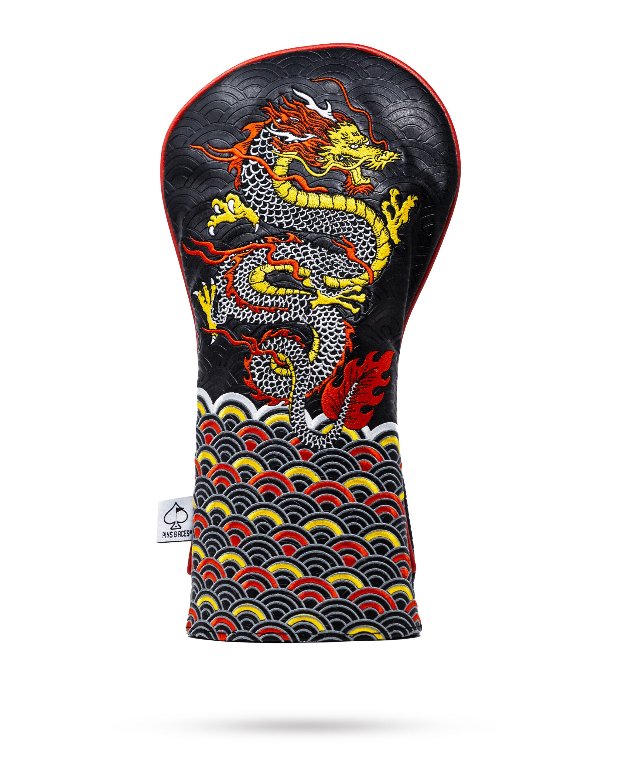 Bold driver cover featuring a vibrant dragon design on a textured black background with colorful waves.