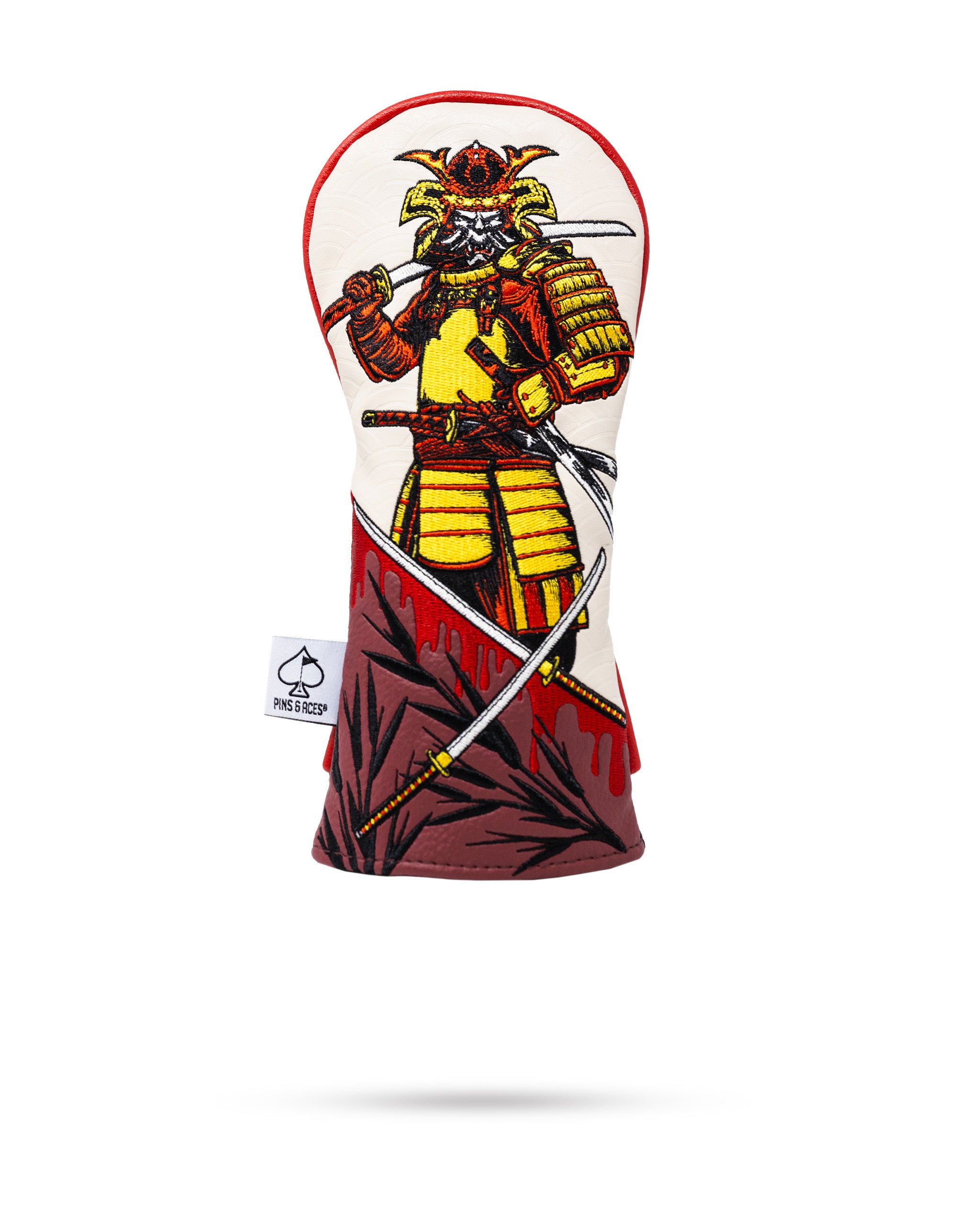 Bold hybrid golf cover featuring a fierce samurai design, showcasing vibrant colors and intricate details for standout style.