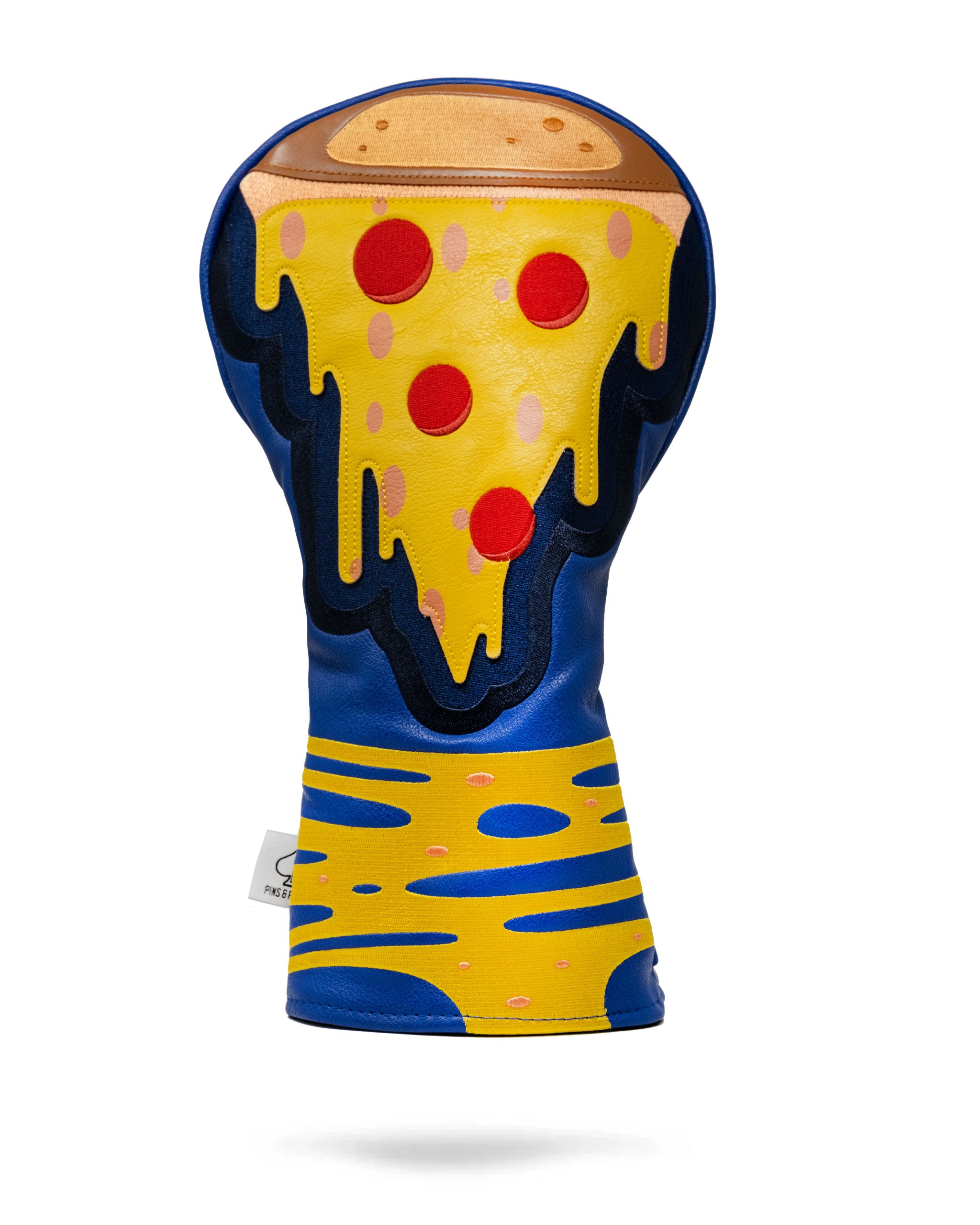 Bold pizza-themed driver cover featuring vibrant colors and a playful design, perfect for golfers who want to stand out.