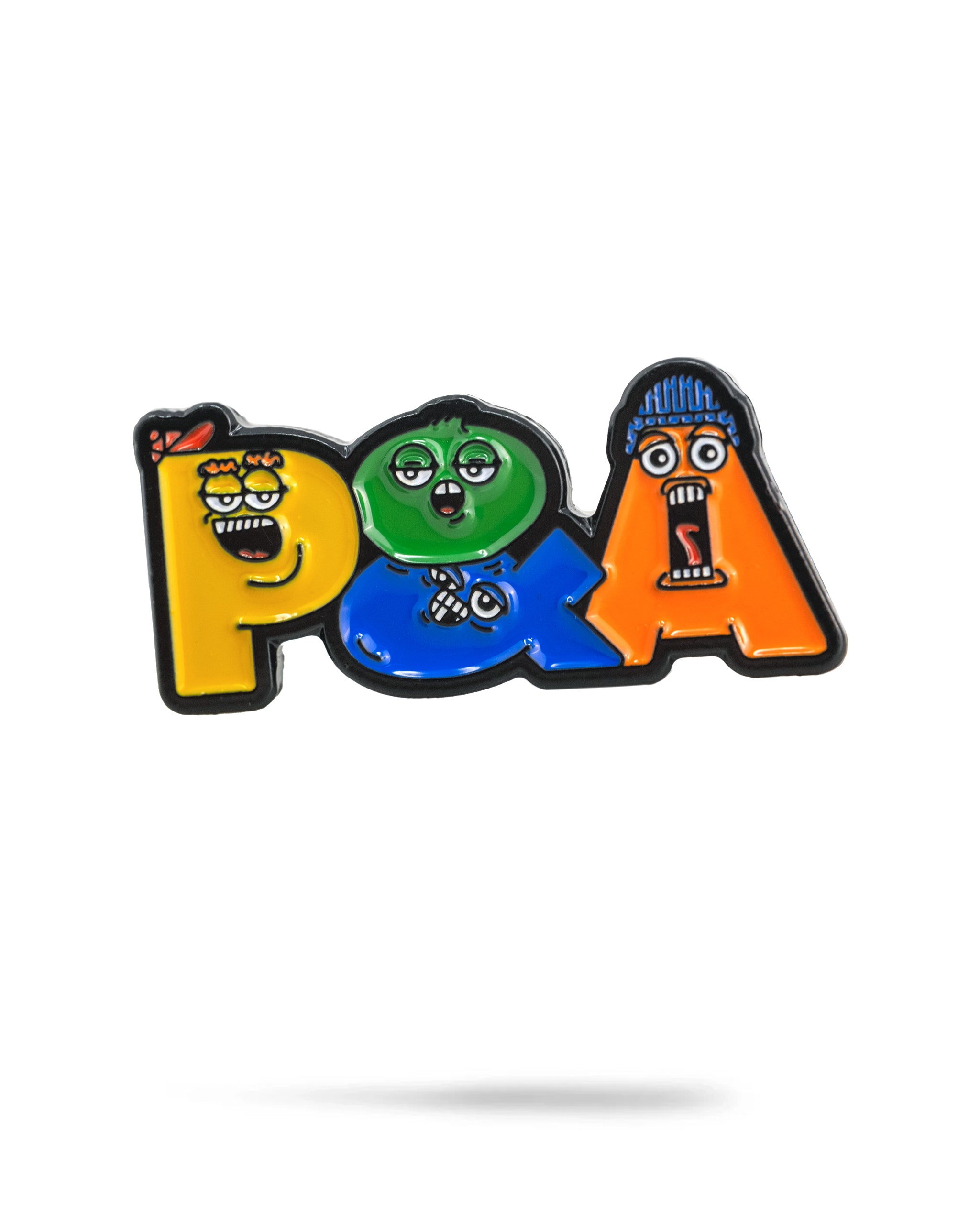 Colorful P&A Buddies ball marker featuring playful cartoon characters with bold lettering, perfect for adding fun to your golf game.