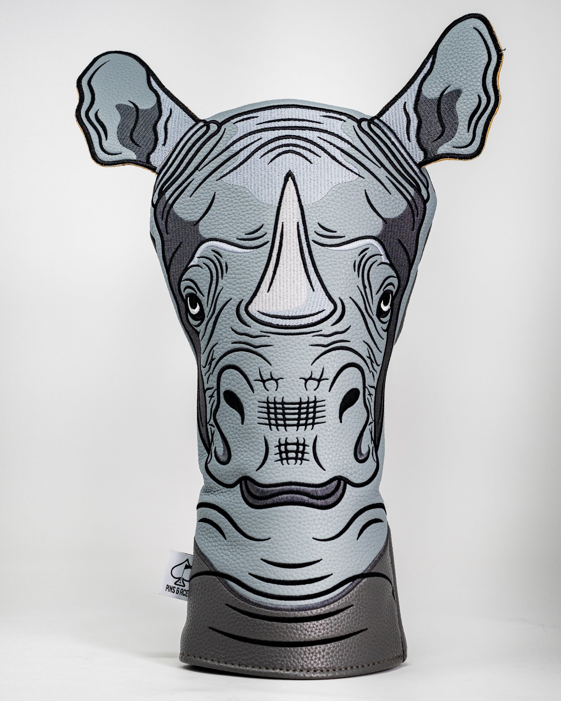 Bold rhino driver cover featuring detailed artwork, designed to protect your club and stand out on the golf course.