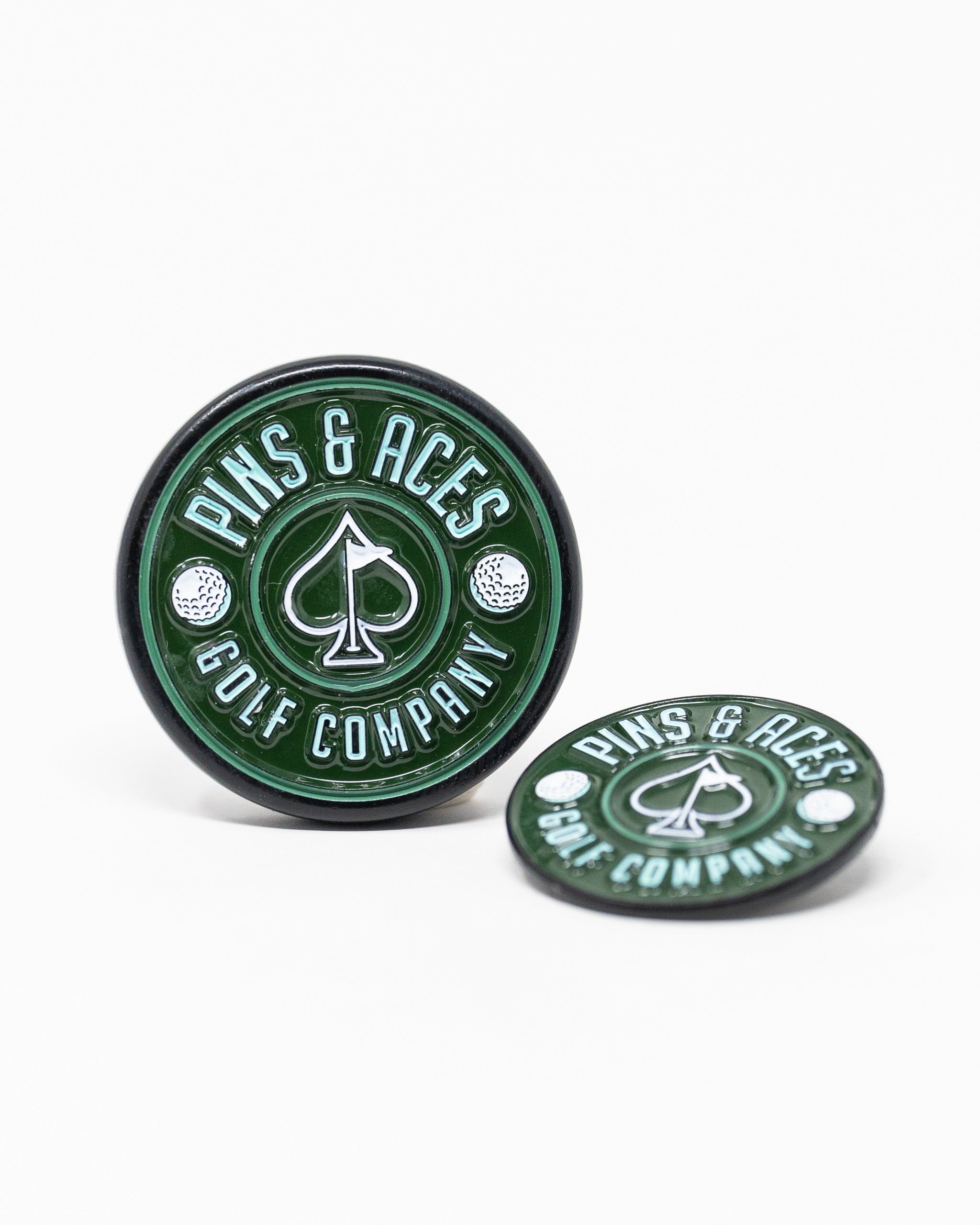 Green Pop Out Medallion Ball Marker featuring a golf-themed design, ideal for stylish golfers on the course.