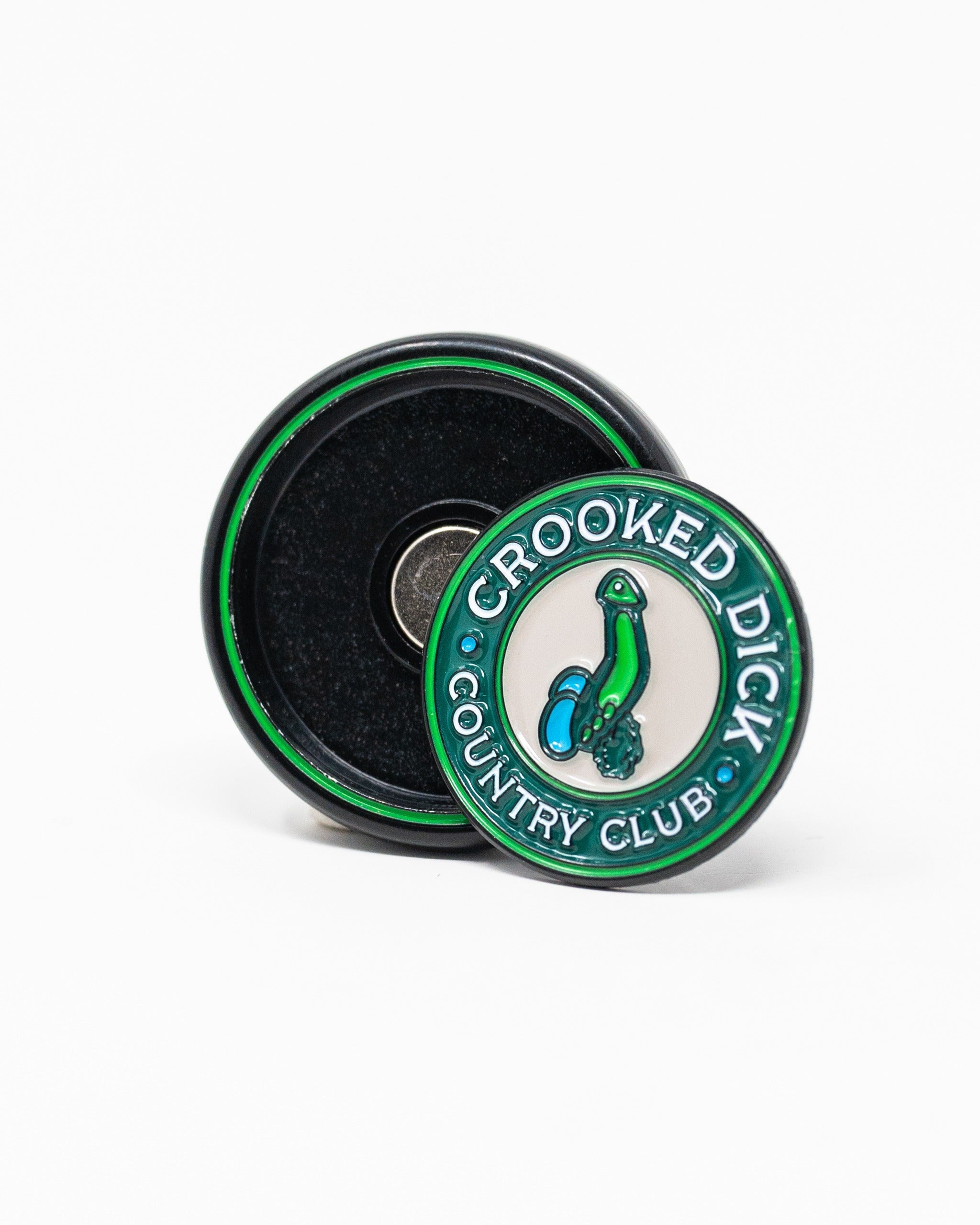 Bold Pop Out Medallion Ball Marker featuring the Crooked Dick Country Club design, perfect for adding personality to your golf game.
