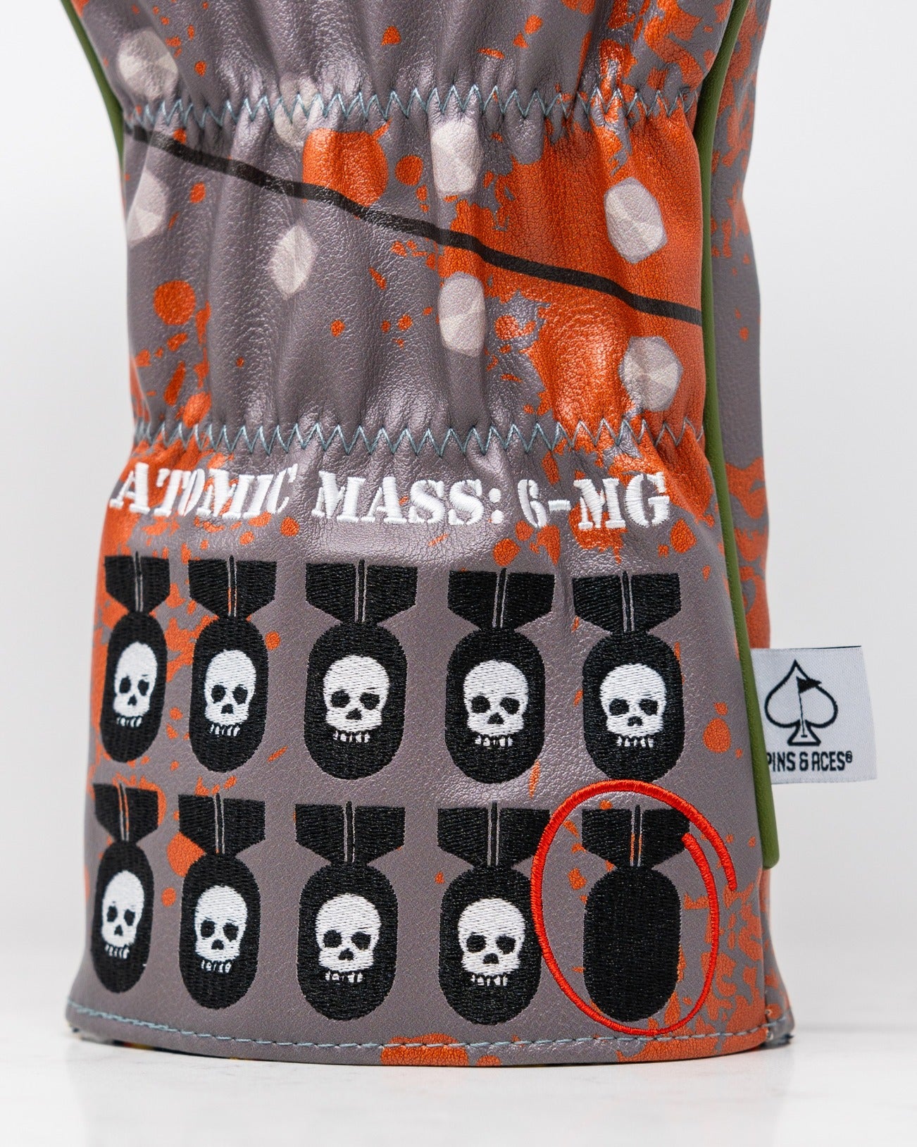 Bold driver cover featuring a unique nuclear theme with skull graphics and vibrant colors, perfect for standout golfers.