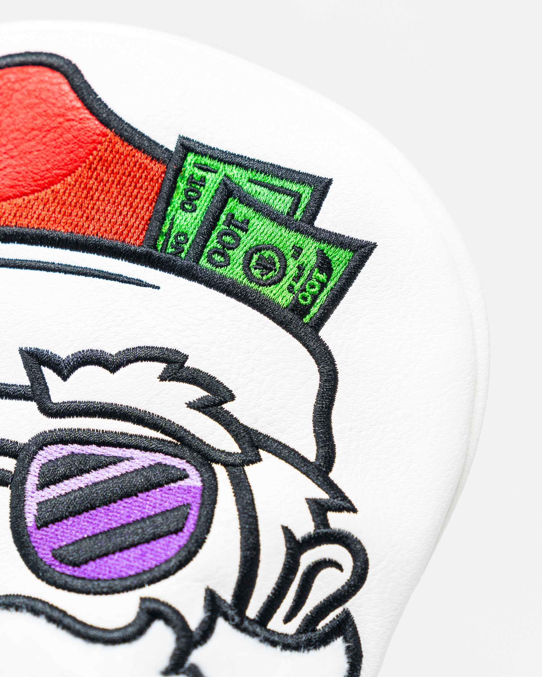 Bold Santa-themed driver cover featuring a cartoon Santa with sunglasses and cash peeking from his hat.