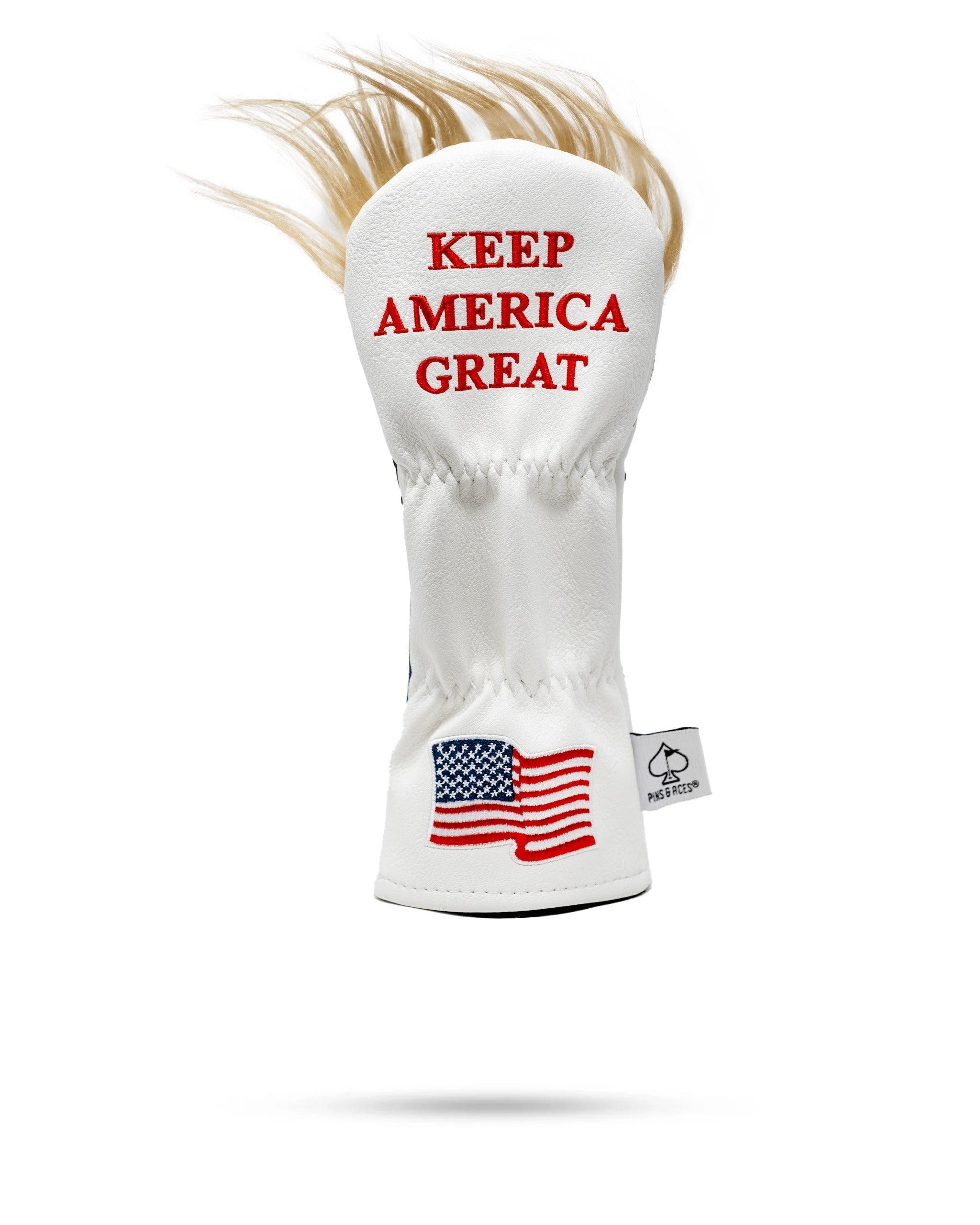 Bold golf hybrid cover featuring a white design with "KEEP AMERICA GREAT" text and an American flag emblem.