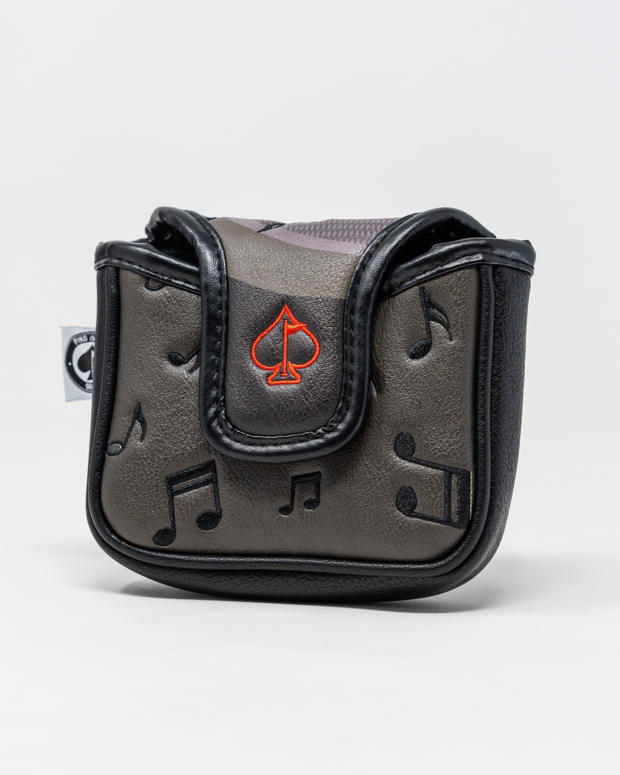 Stylish mallet putter cover featuring music notes and an ace of spades design, perfect for golfers who want to stand out.